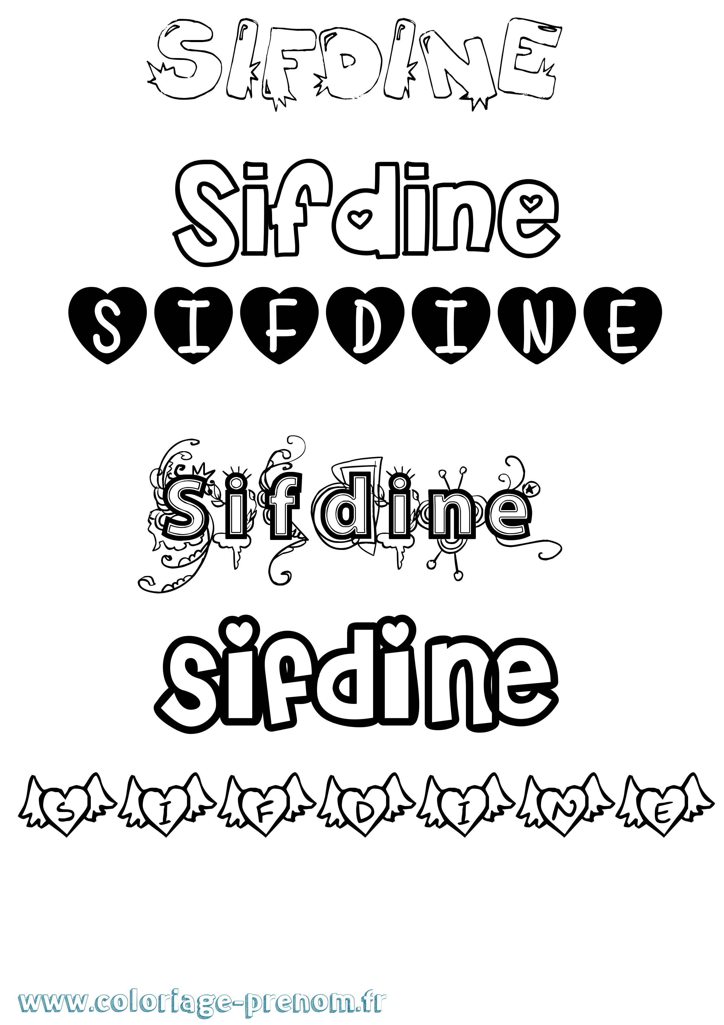 Coloriage Sifdine Girly Coloriage prénom Sifdine Girly