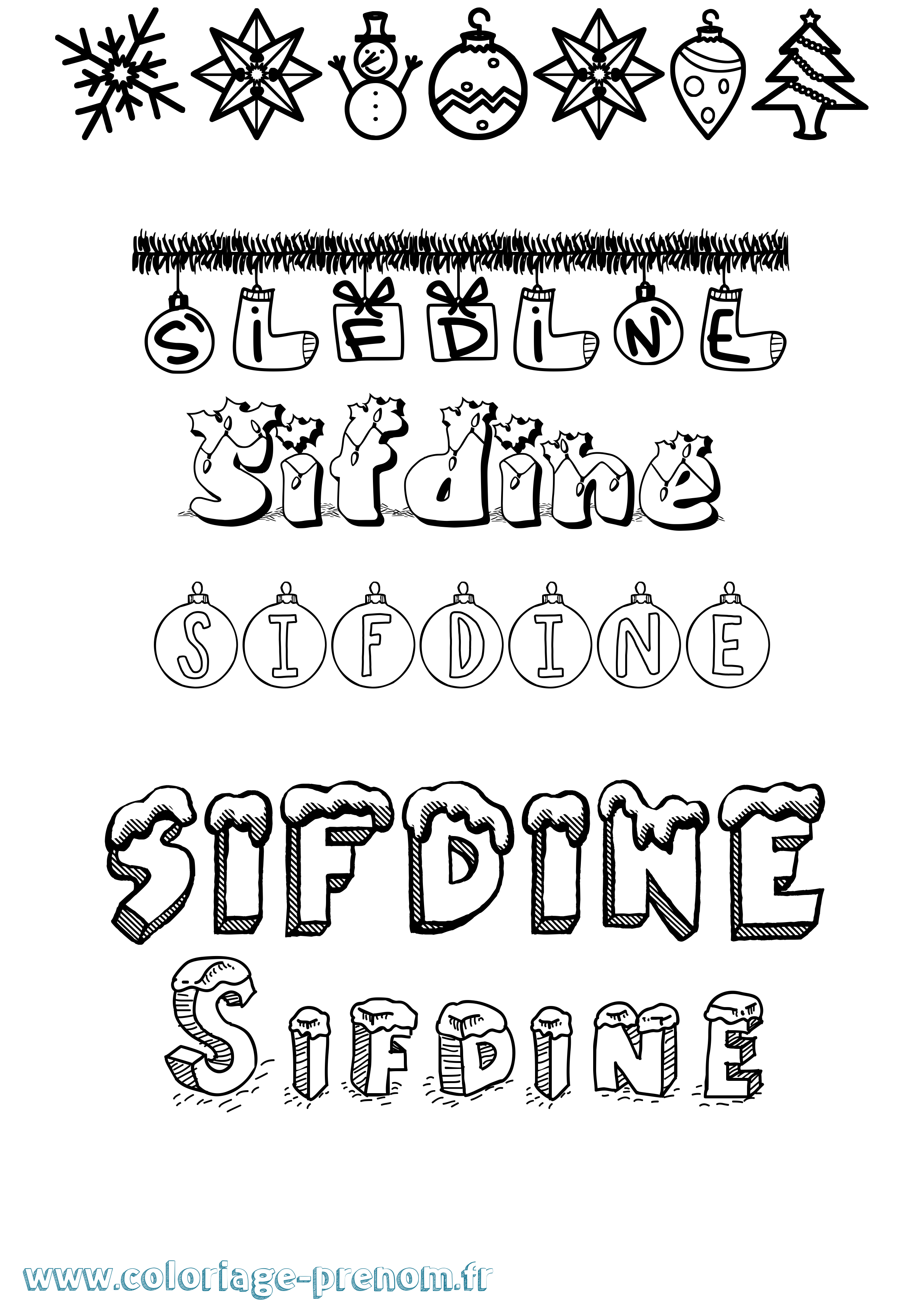 Coloriage Sifdine Noël Coloriage prénom Sifdine Noël