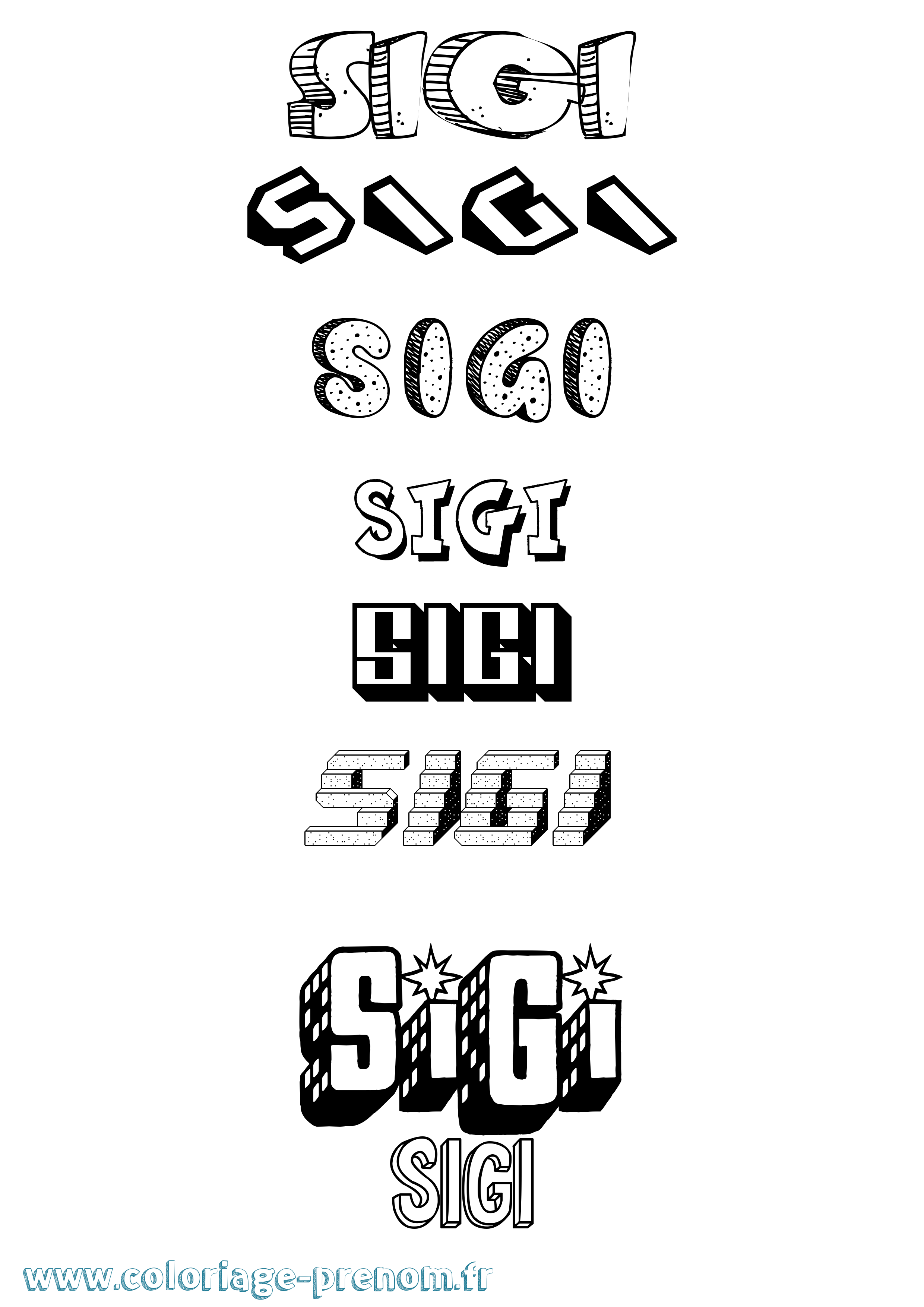 Coloriage Sigi Effet 3D Coloriage prénom Sigi Effet 3D
