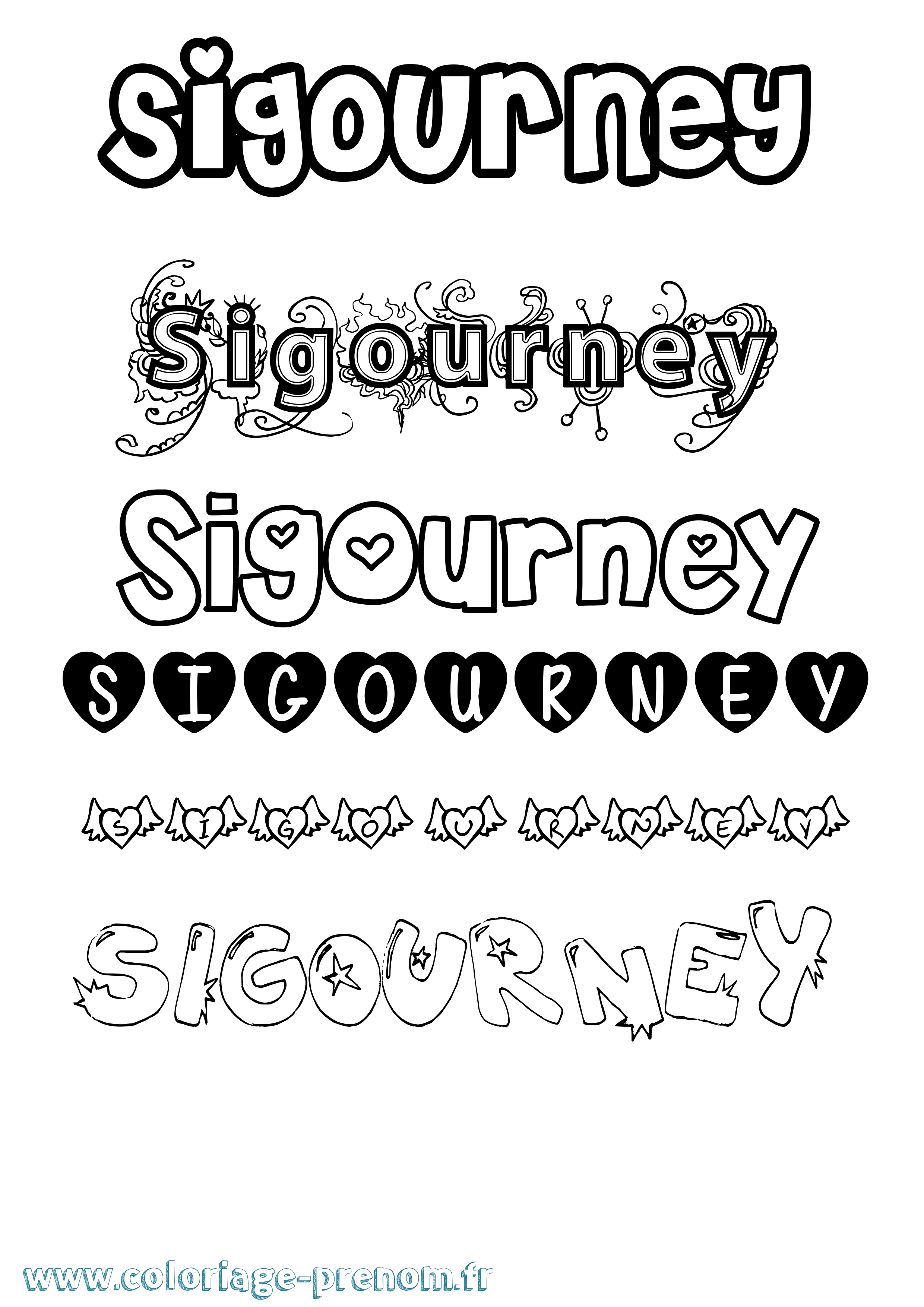 Coloriage Sigourney Girly Coloriage prénom Sigourney Girly