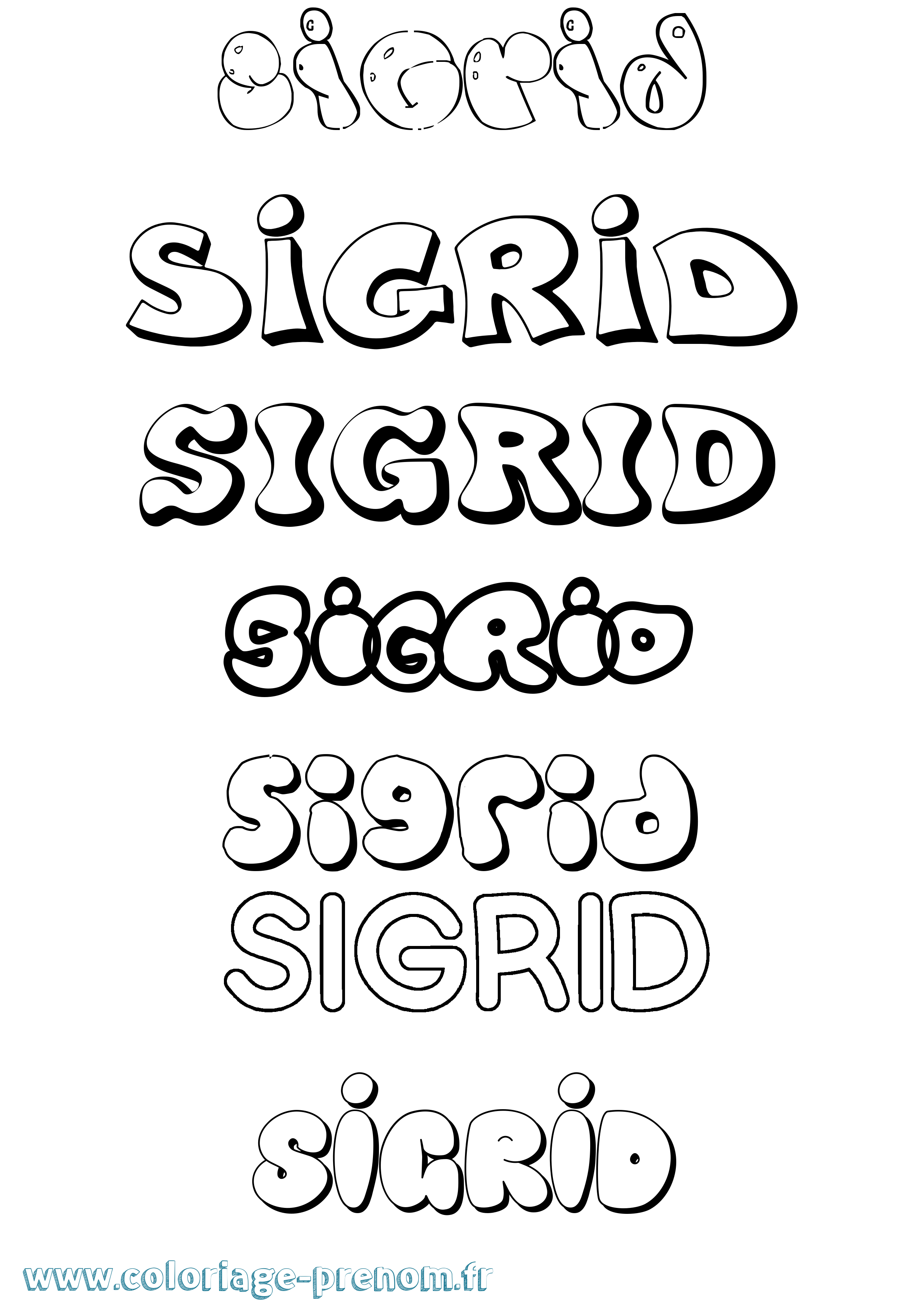 Coloriage Sigrid Bubble Coloriage prénom Sigrid Bubble