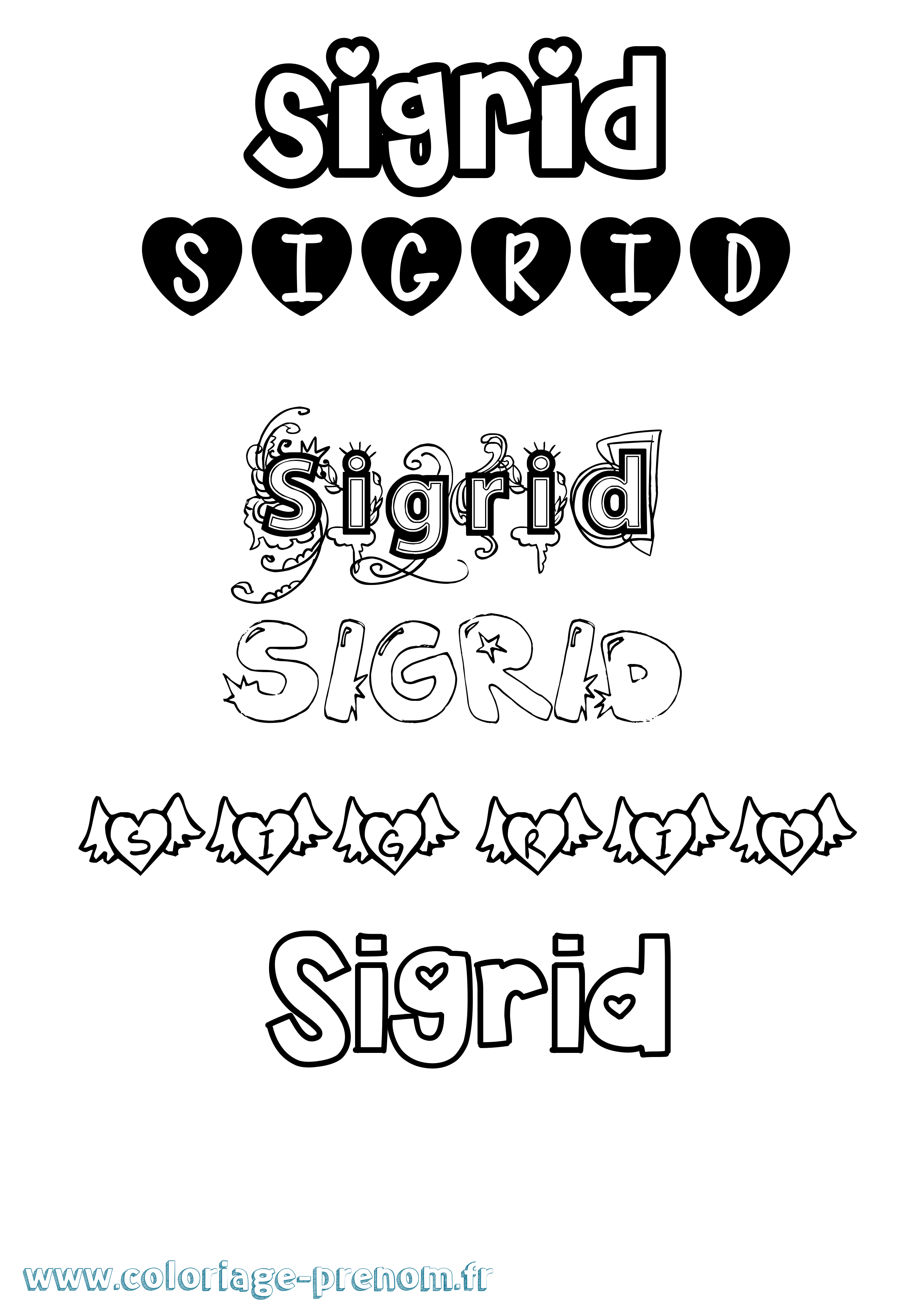 Coloriage Sigrid Girly Coloriage prénom Sigrid Girly