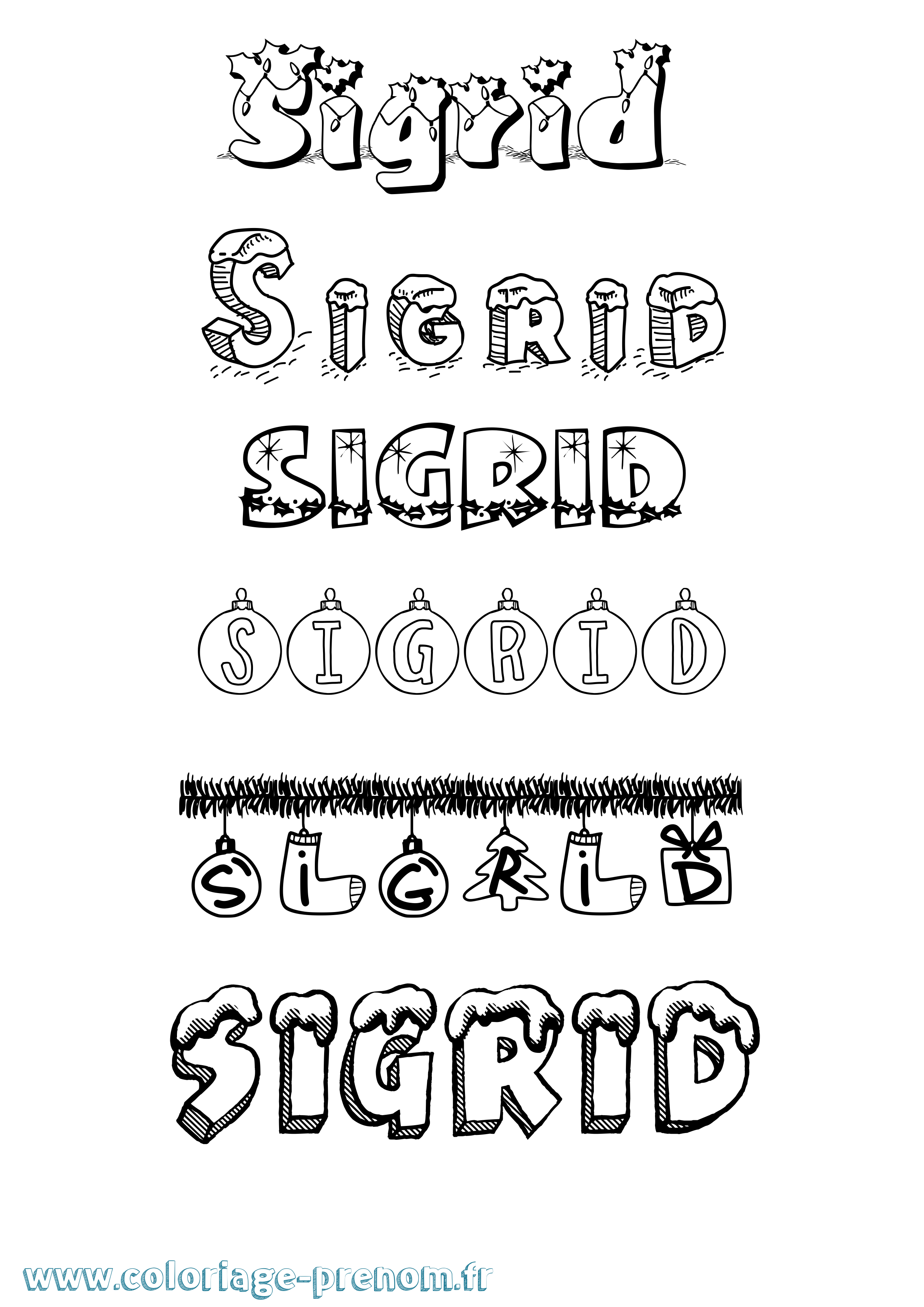 Coloriage Sigrid Noël Coloriage prénom Sigrid Noël