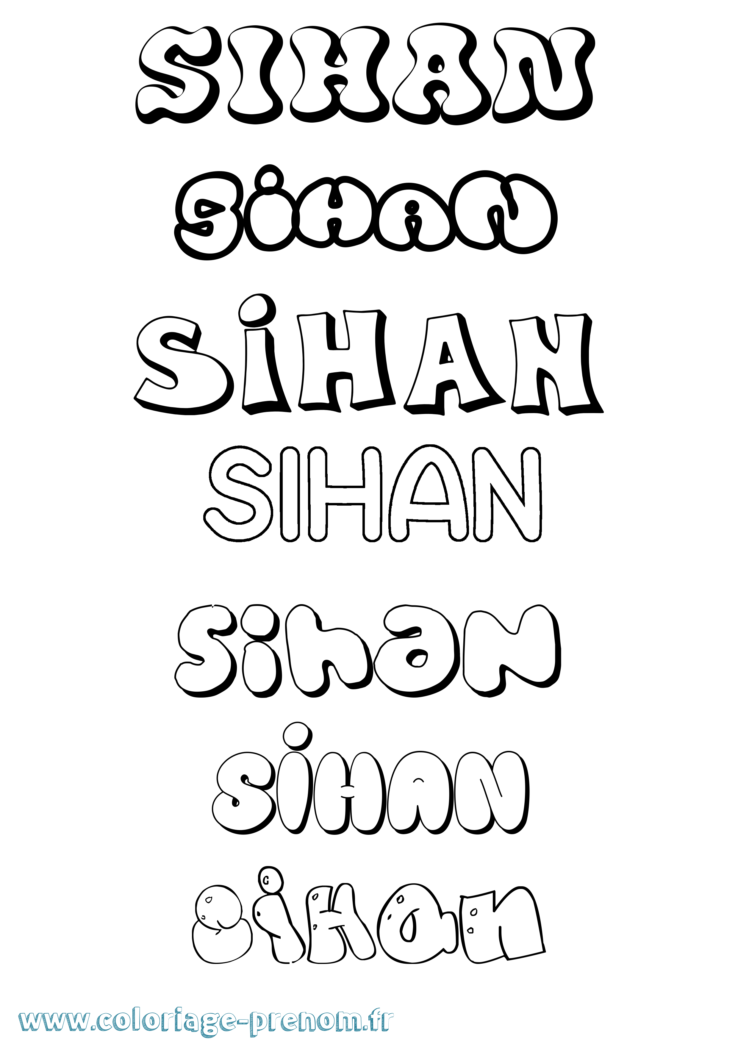 Coloriage Sihan Bubble Coloriage prénom Sihan Bubble