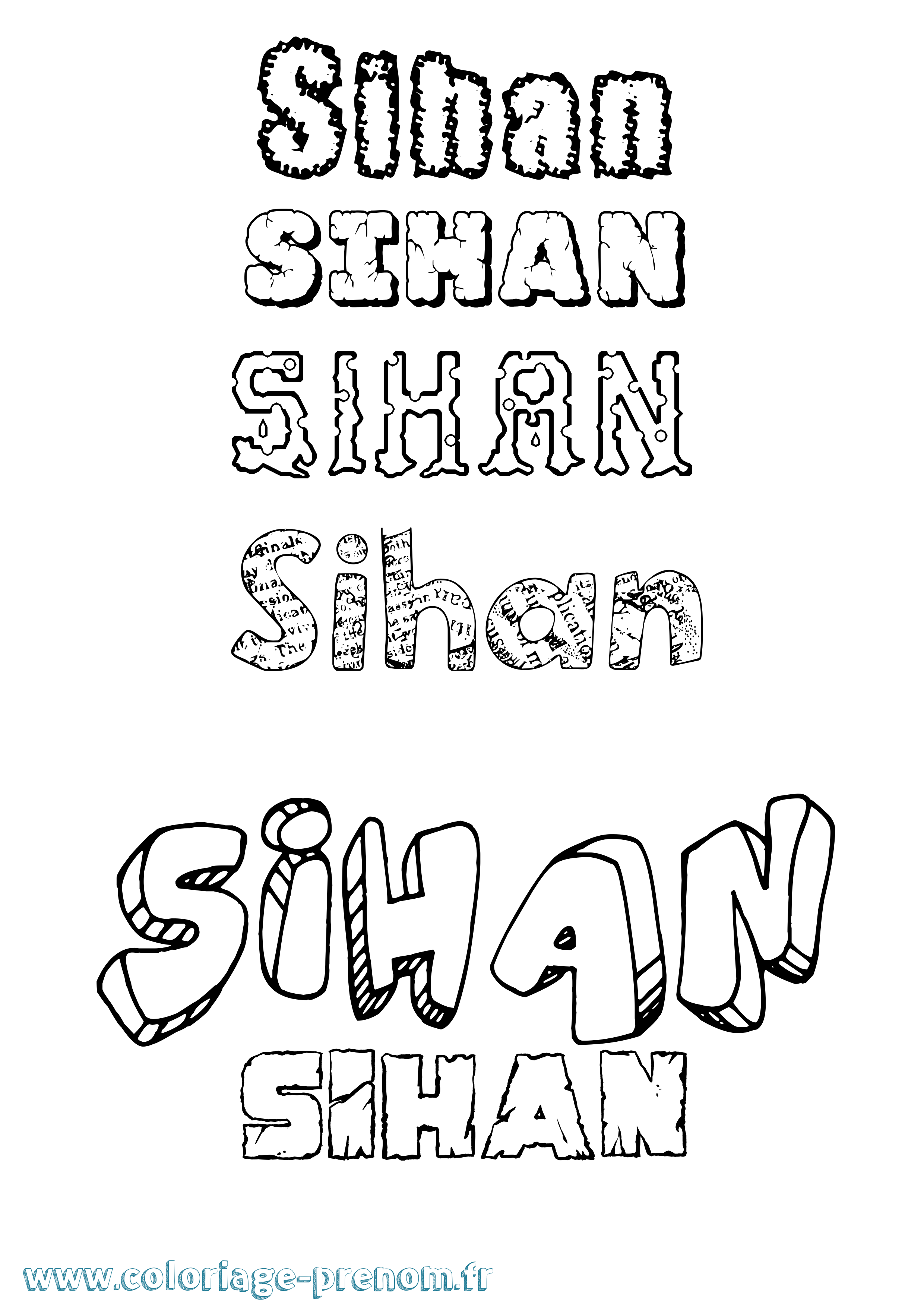 Coloriage Sihan Destructuré Coloriage prénom Sihan Destructuré