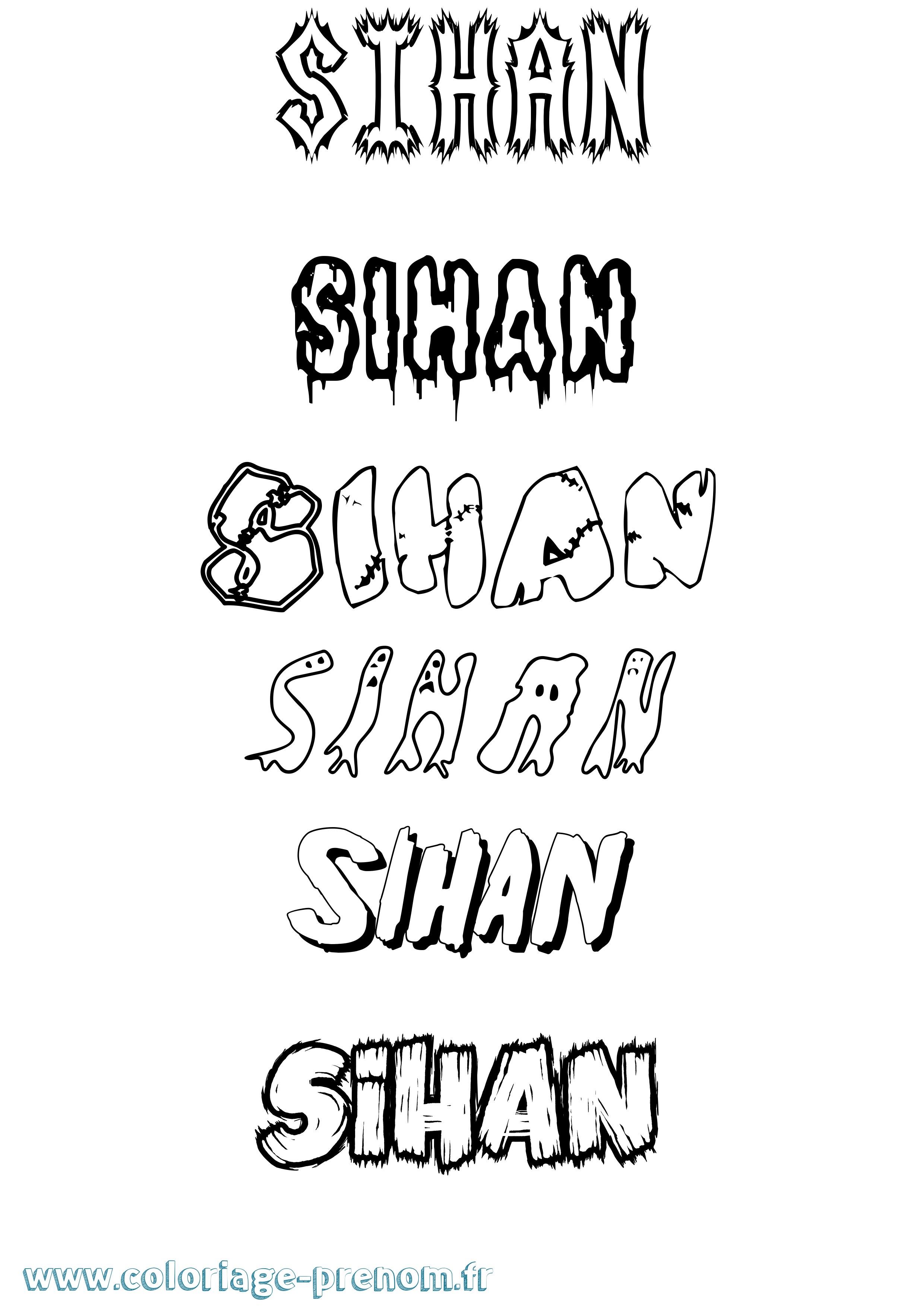Coloriage Sihan Frisson Coloriage prénom Sihan Frisson