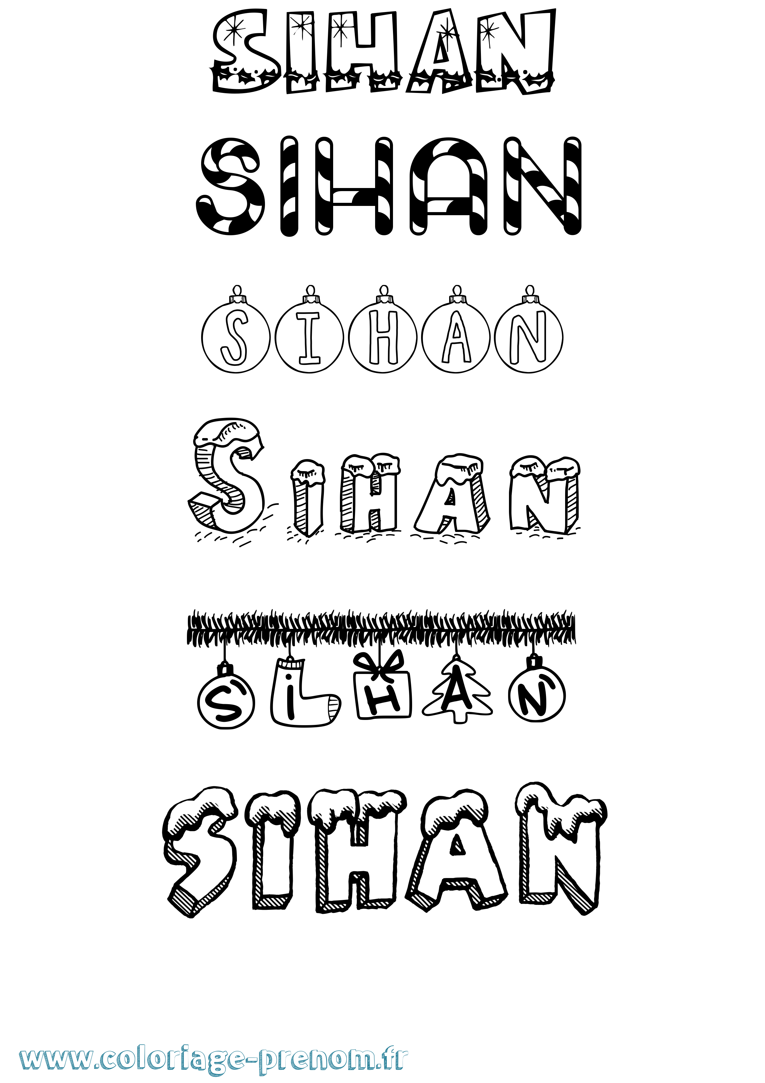 Coloriage Sihan Noël Coloriage prénom Sihan Noël