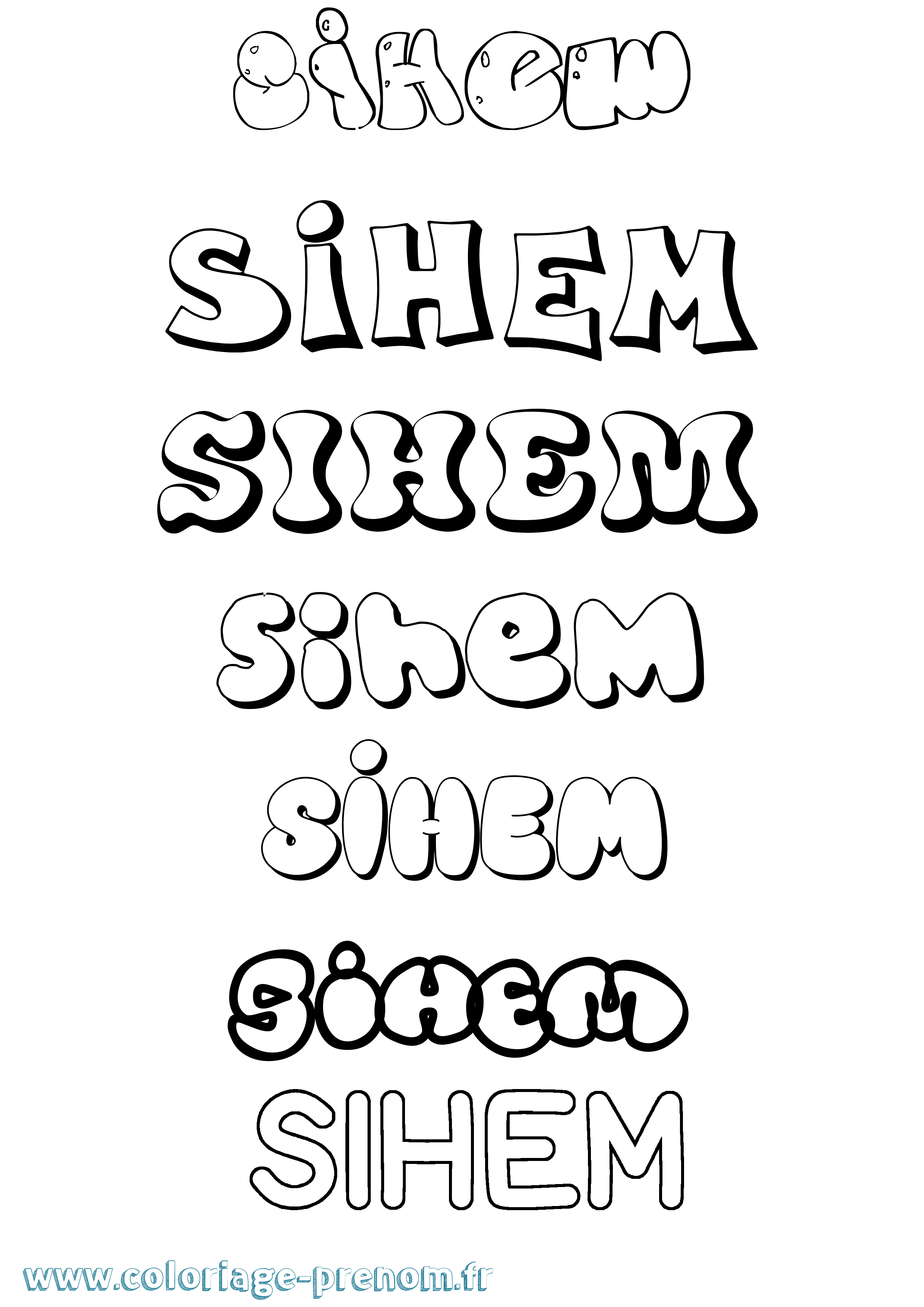 Coloriage Sihem Bubble Coloriage prénom Sihem Bubble