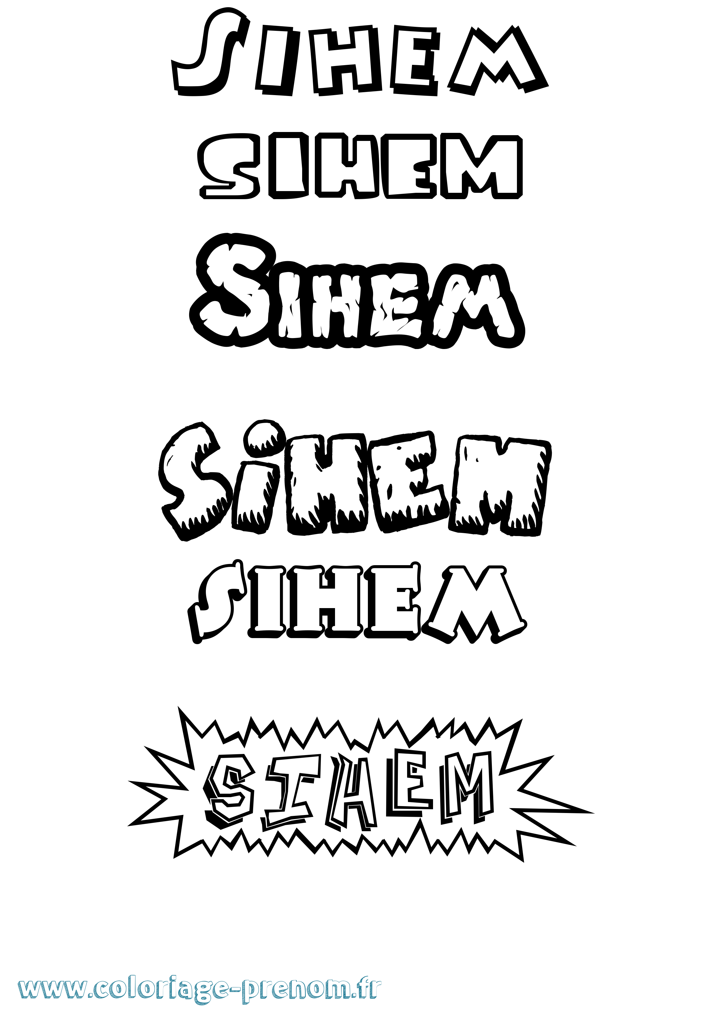 Coloriage Sihem Dessin Animé Coloriage prénom Sihem Dessin Animé