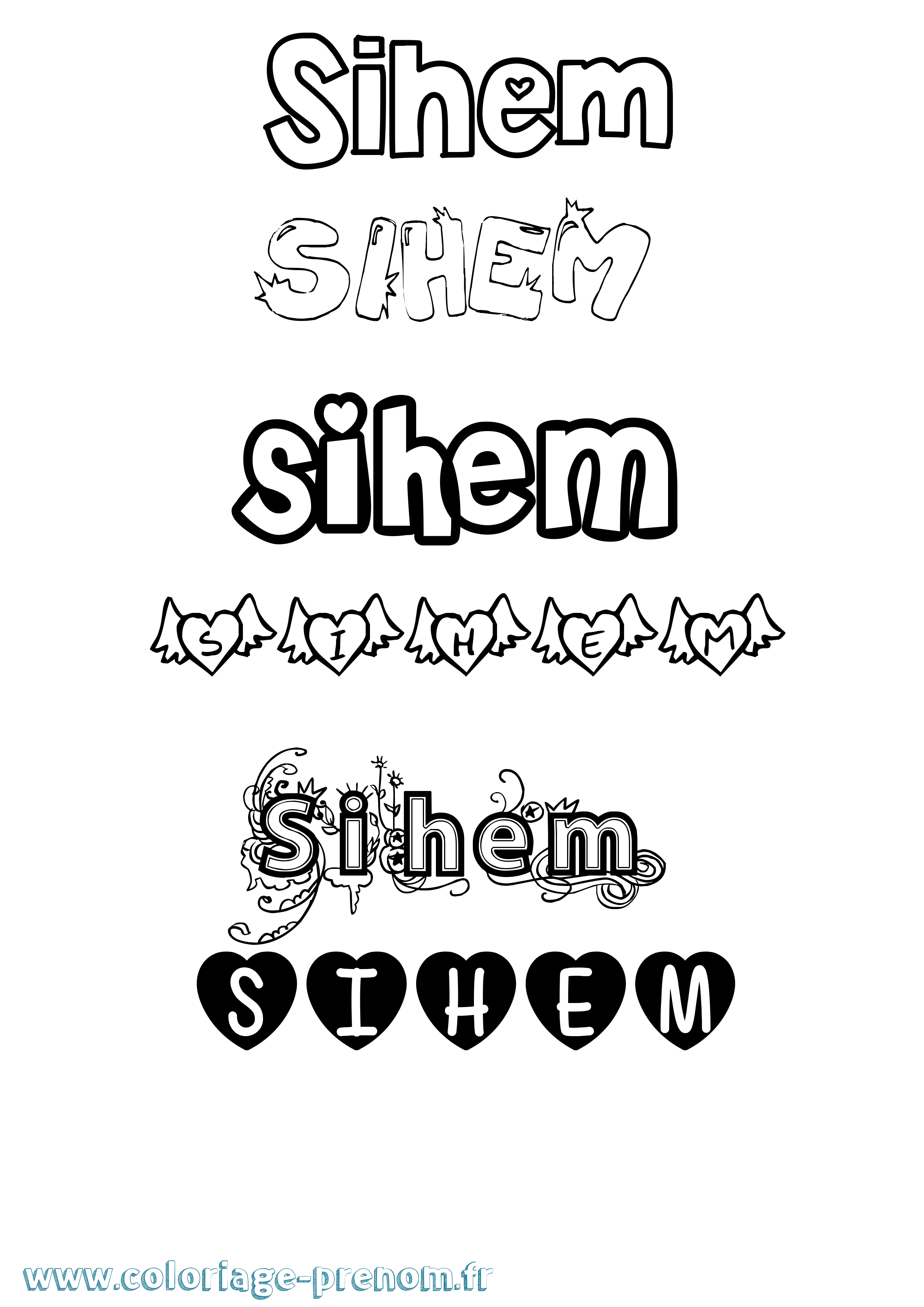 Coloriage Sihem Girly Coloriage prénom Sihem Girly