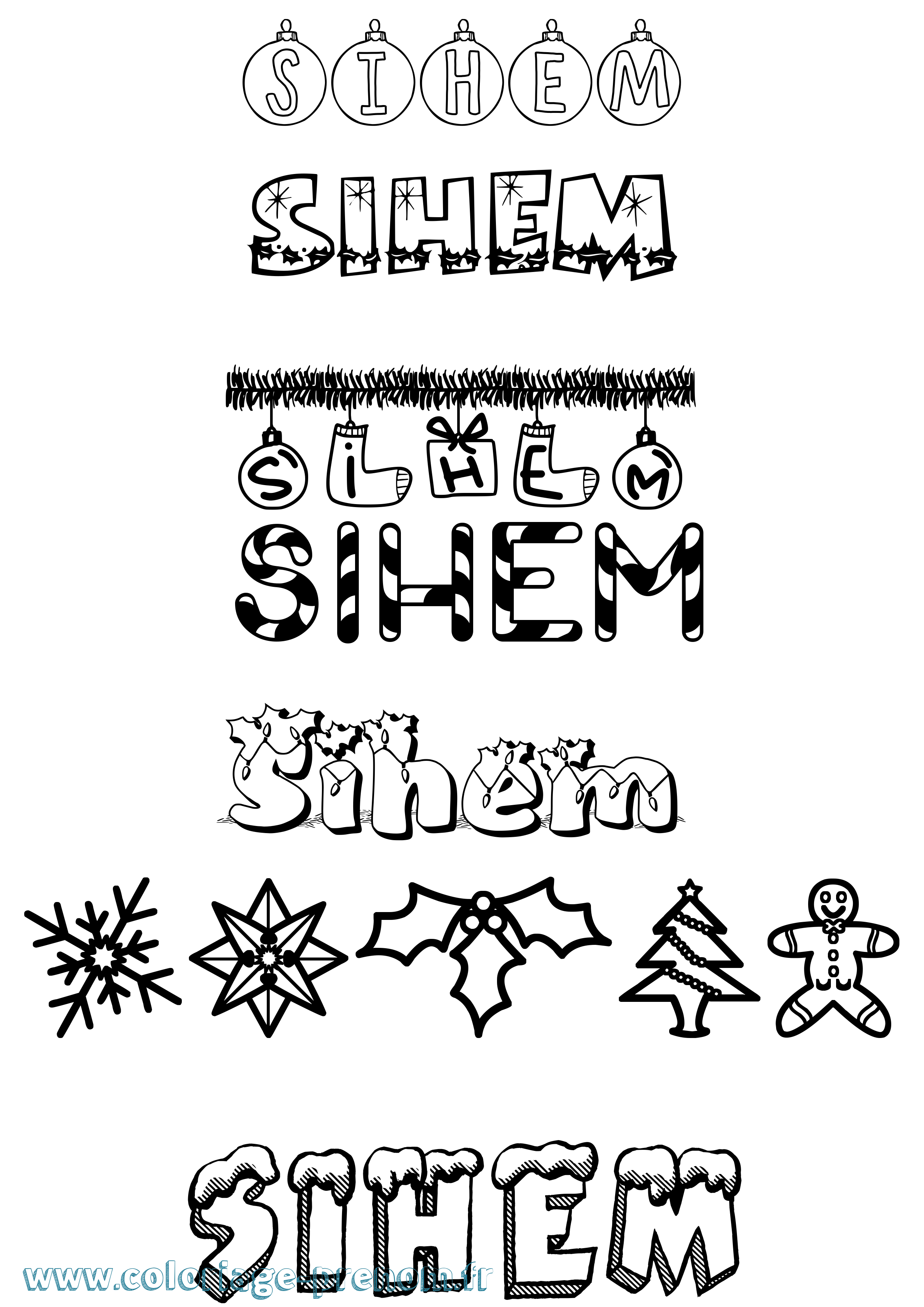 Coloriage Sihem Noël Coloriage prénom Sihem Noël