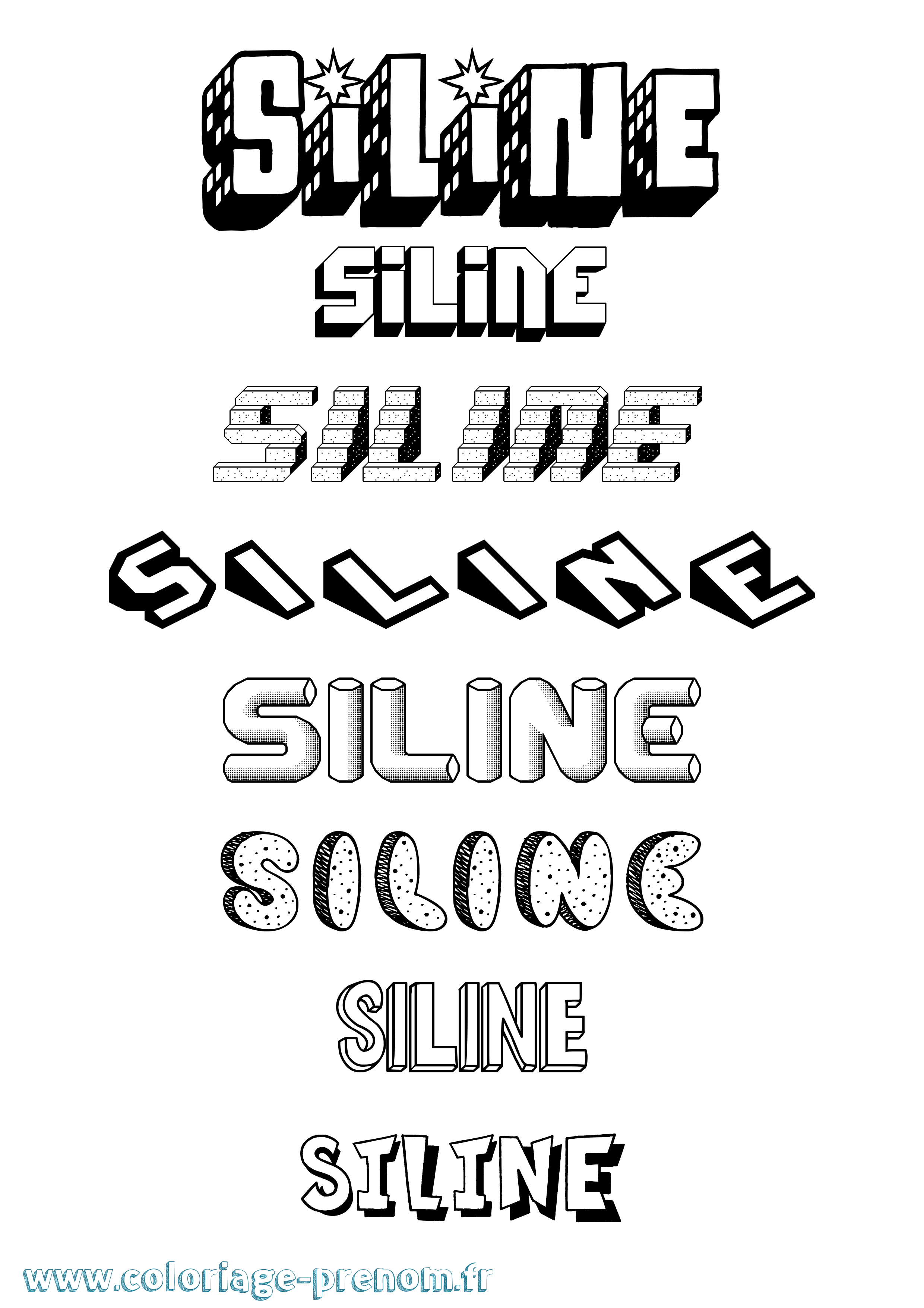 Coloriage Siline Effet 3D Coloriage prénom Siline Effet 3D