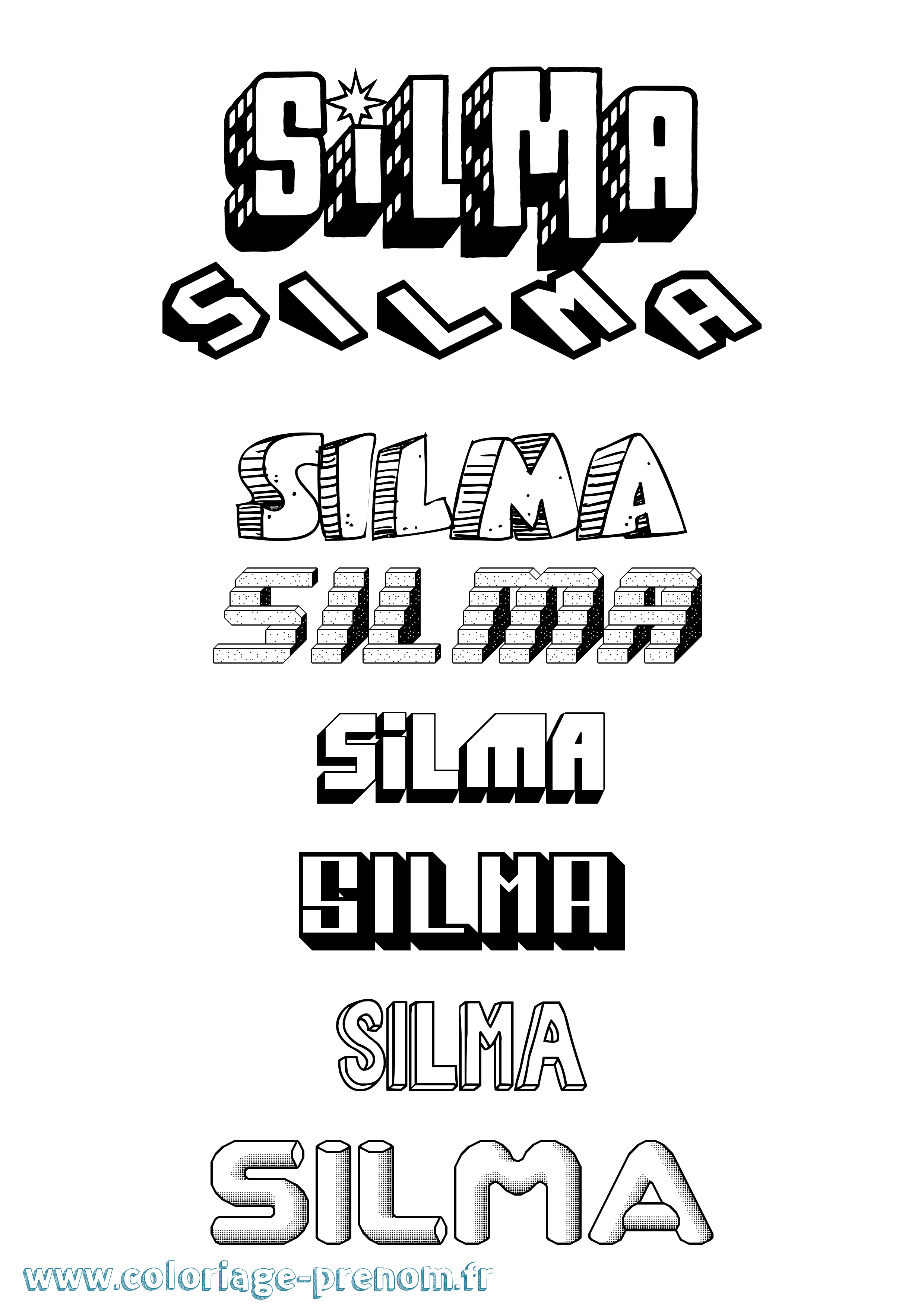 Coloriage Silma Effet 3D Coloriage prénom Silma Effet 3D