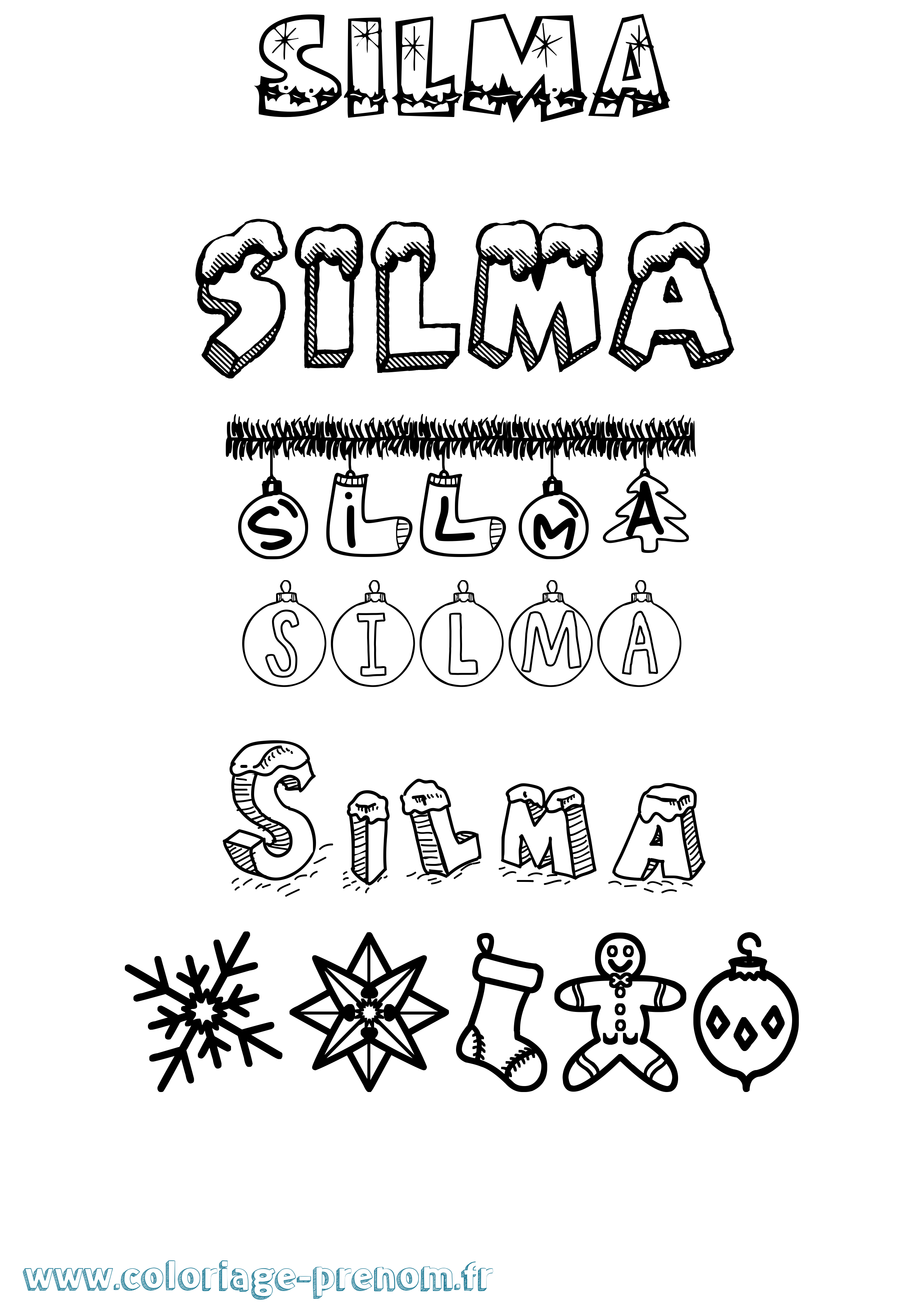 Coloriage Silma Noël Coloriage prénom Silma Noël