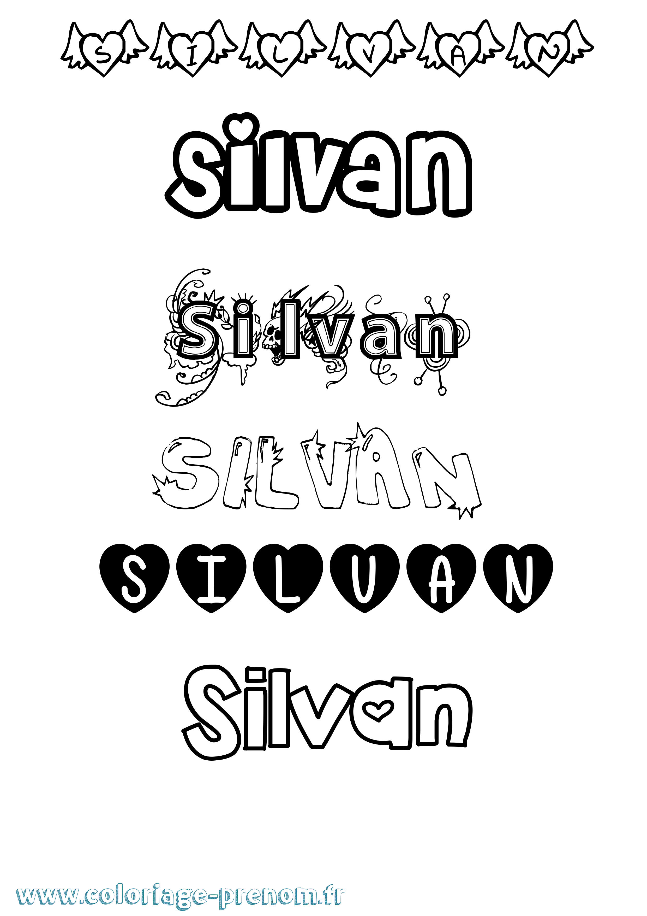 Coloriage Silvan Girly Coloriage prénom Silvan Girly