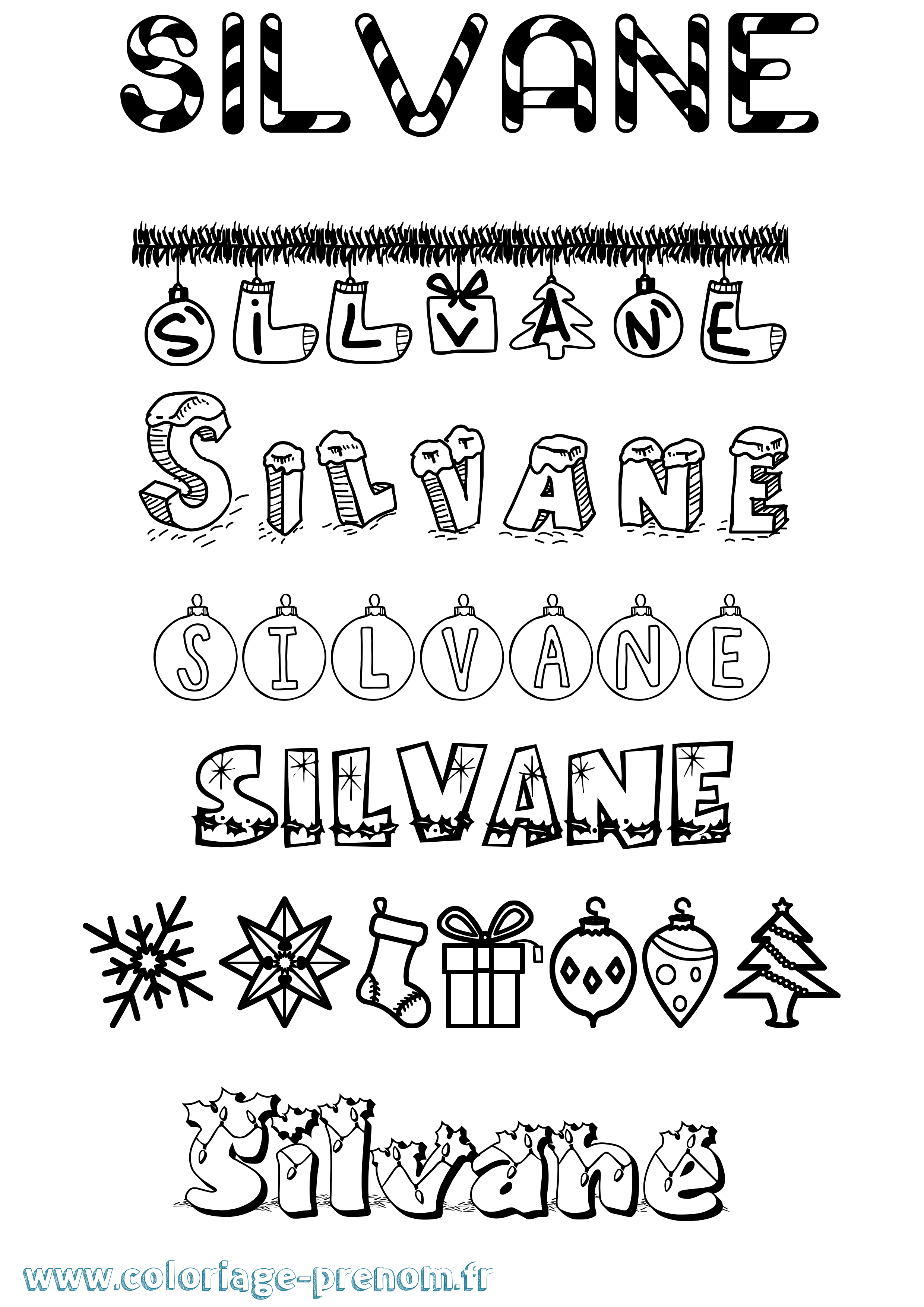 Coloriage Silvane Noël Coloriage prénom Silvane Noël