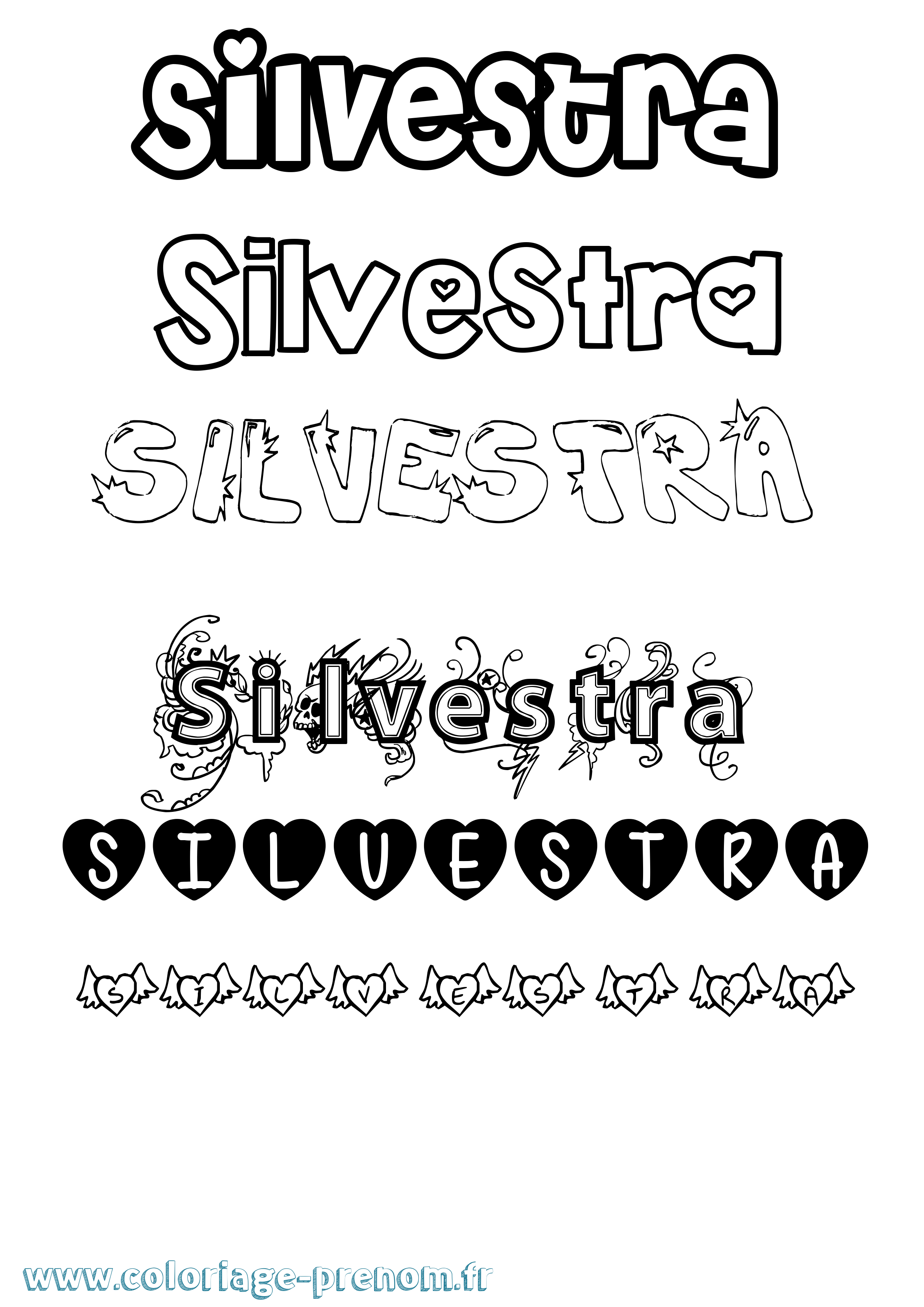 Coloriage Silvestra Girly Coloriage prénom Silvestra Girly