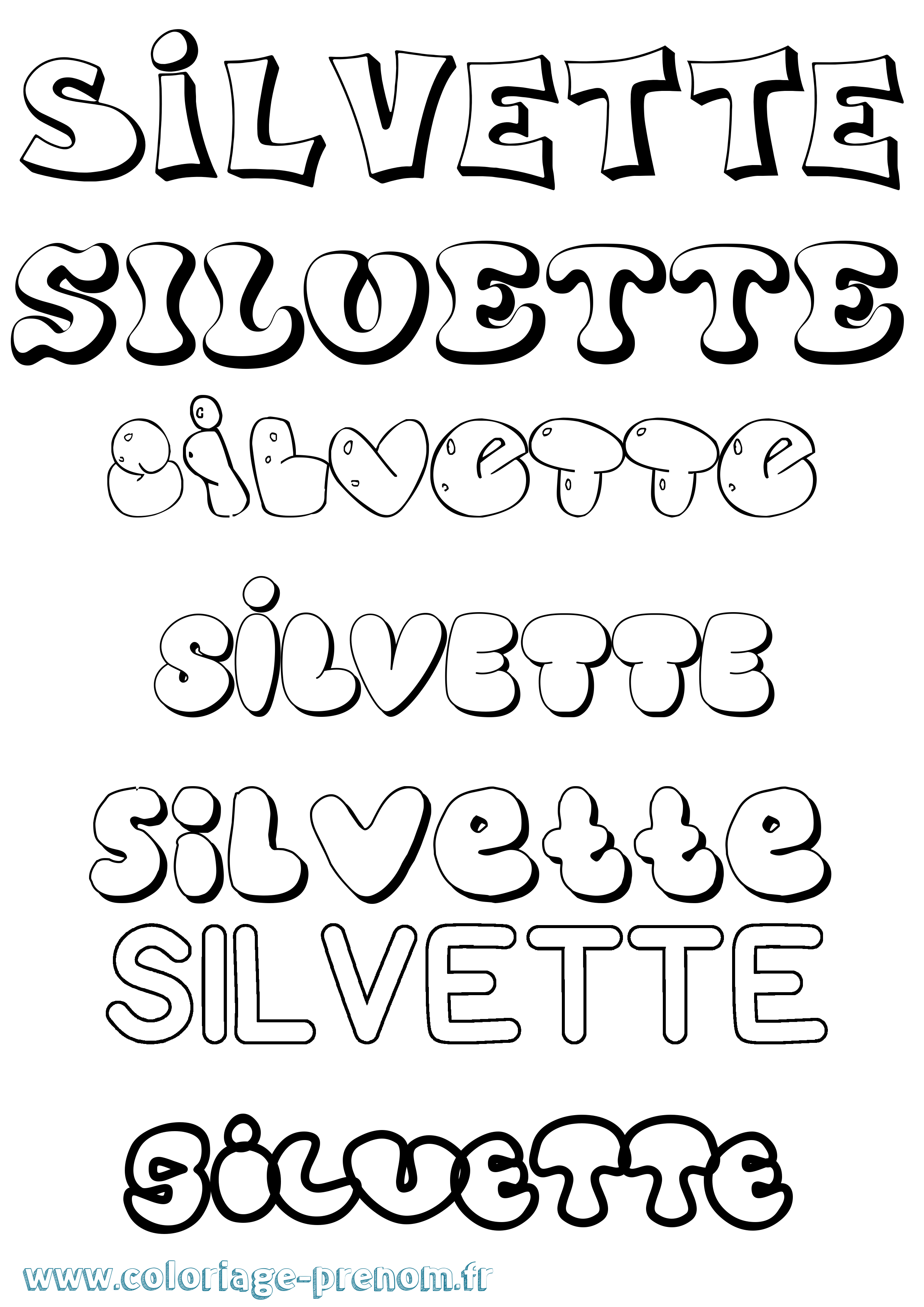 Coloriage Silvette Bubble Coloriage prénom Silvette Bubble