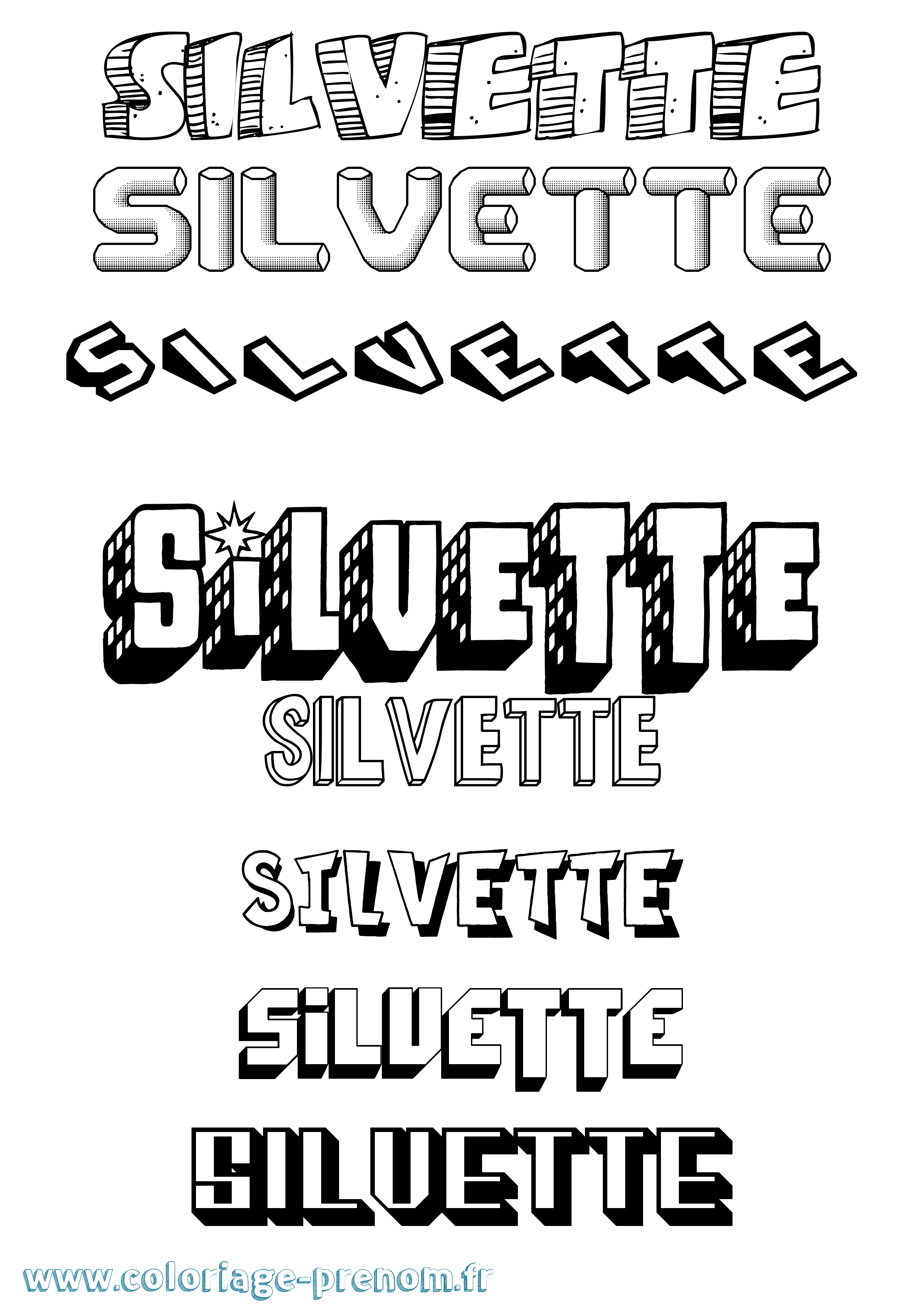 Coloriage Silvette Effet 3D Coloriage prénom Silvette Effet 3D