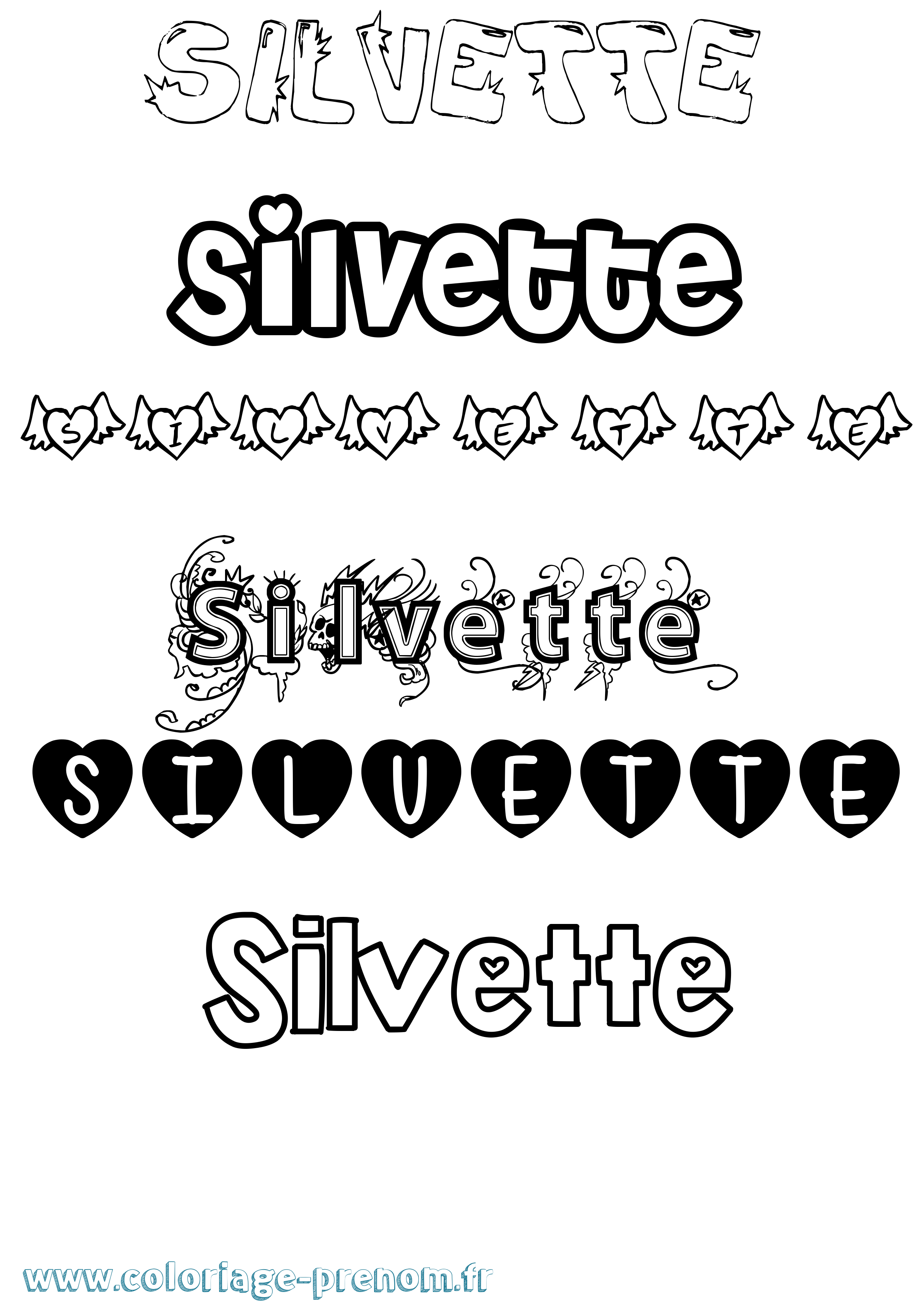 Coloriage Silvette Girly Coloriage prénom Silvette Girly