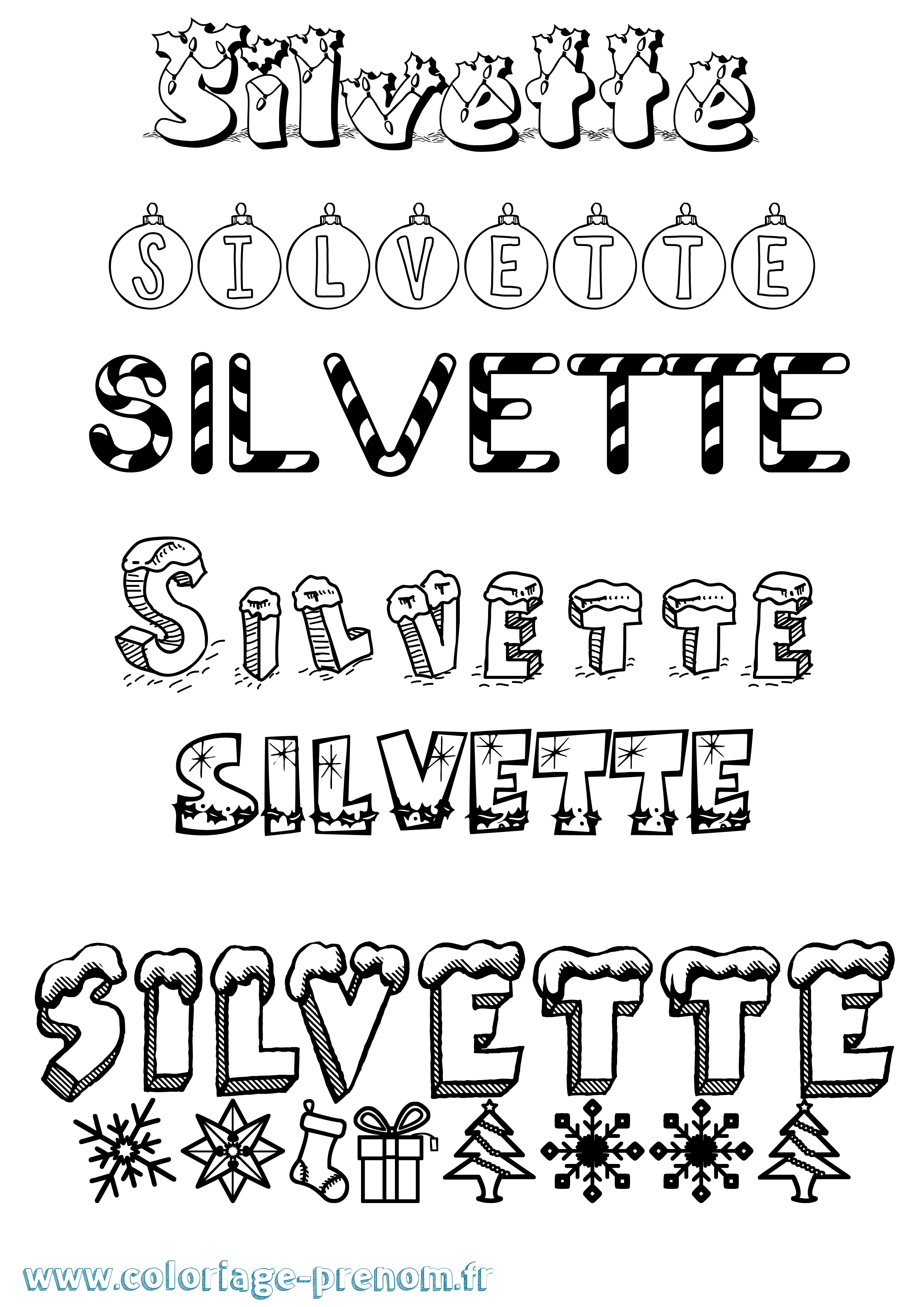 Coloriage Silvette Noël Coloriage prénom Silvette Noël