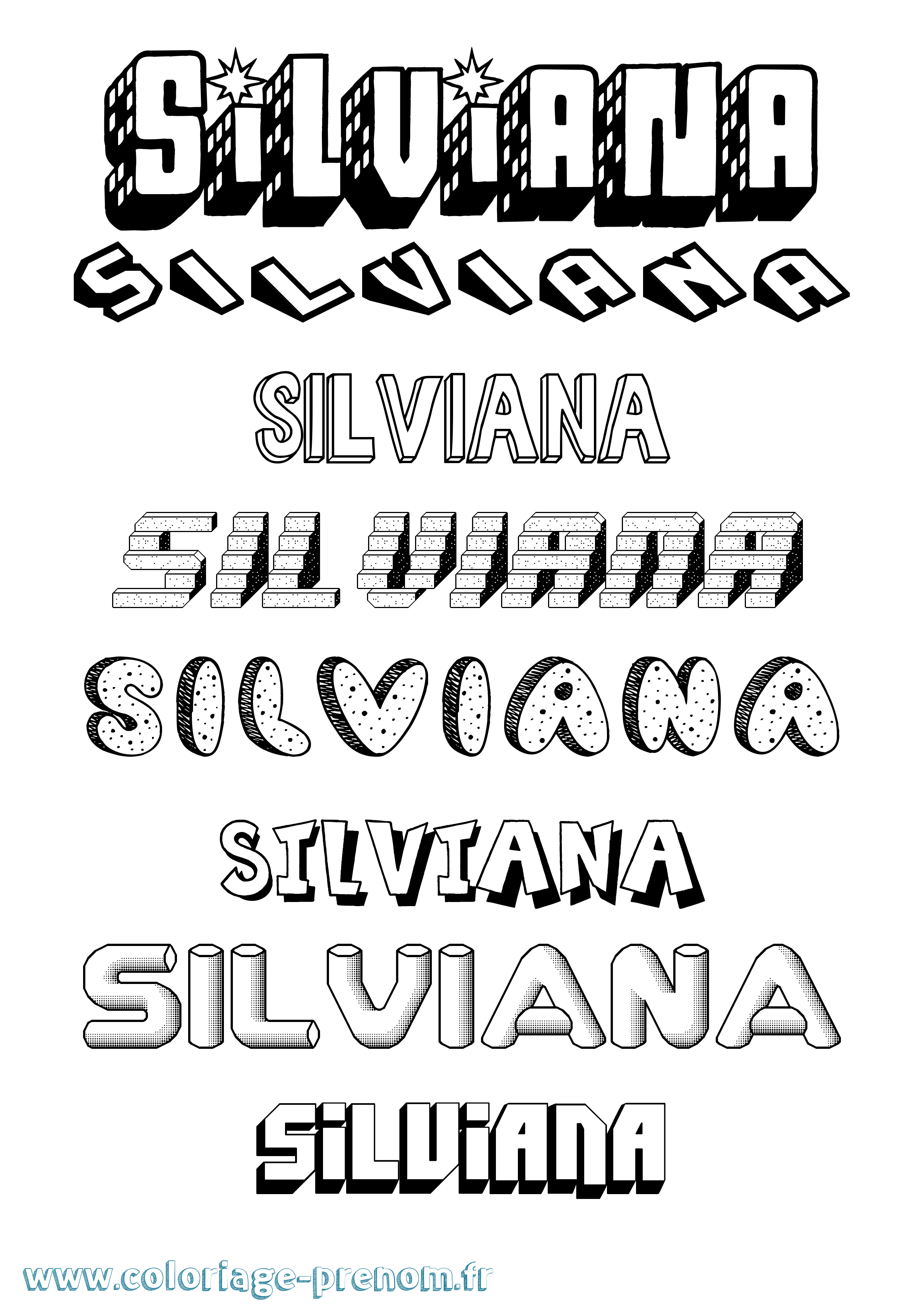 Coloriage Silviana Effet 3D Coloriage prénom Silviana Effet 3D