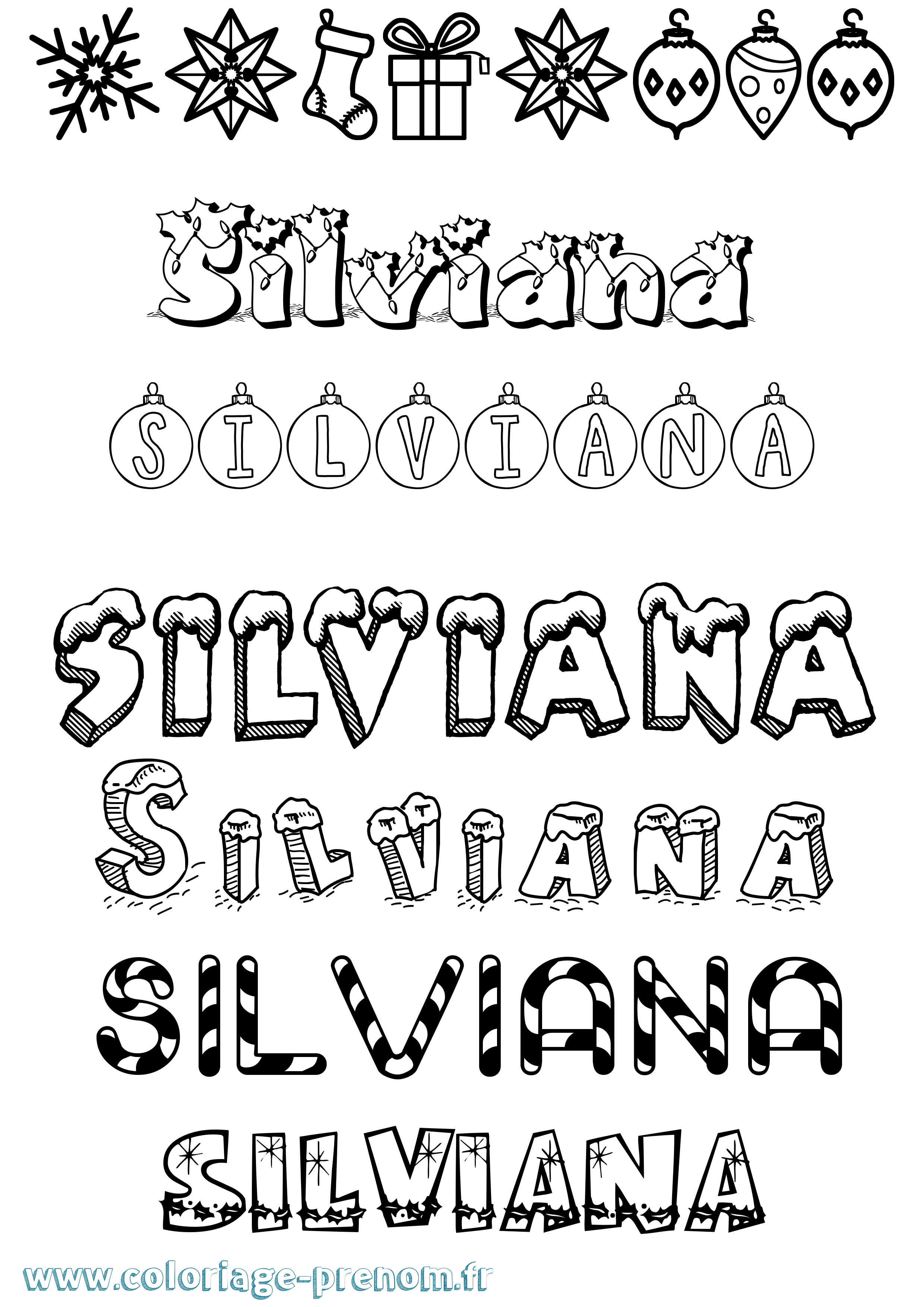 Coloriage Silviana Noël Coloriage prénom Silviana Noël