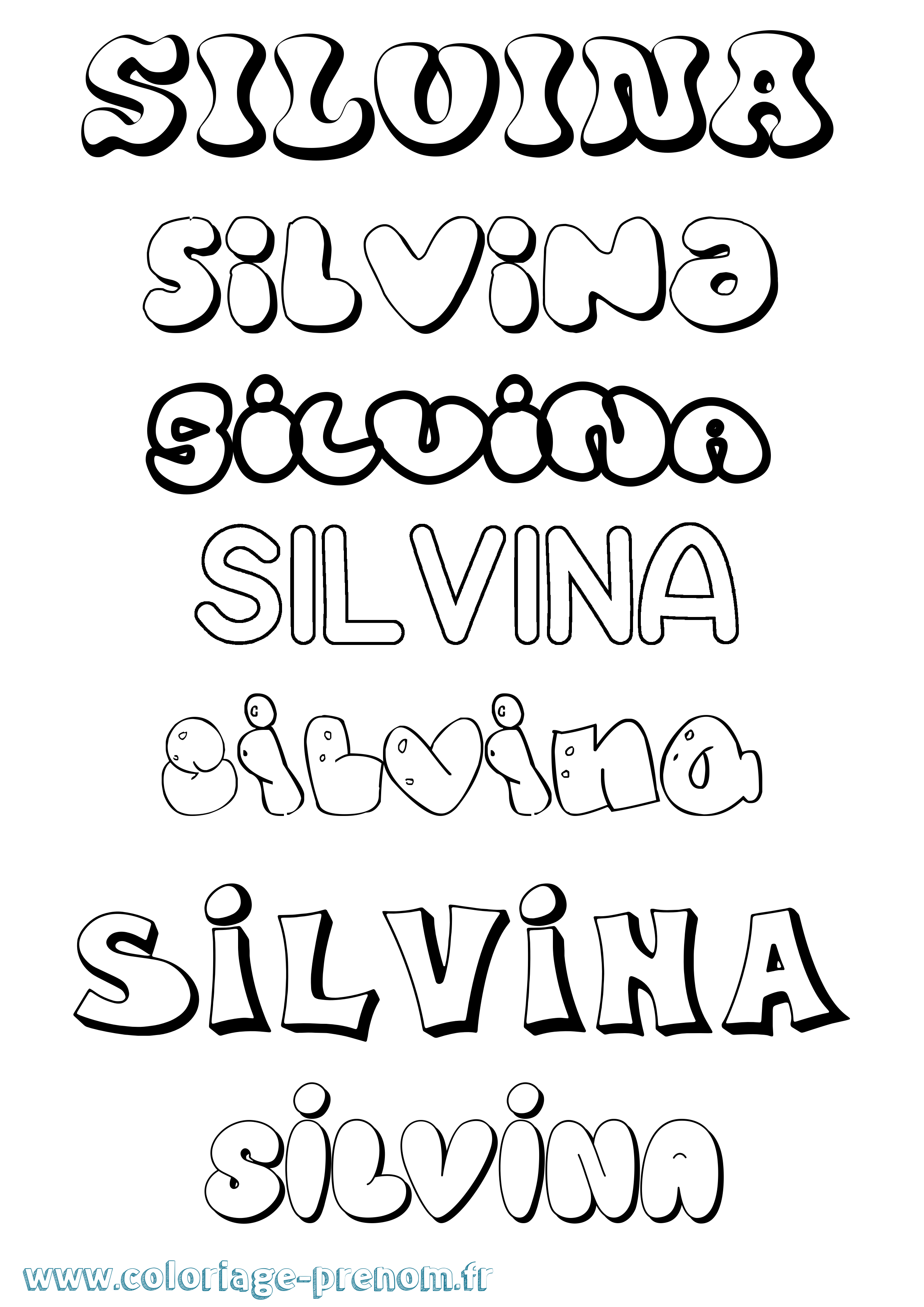 Coloriage Silvina Bubble Coloriage prénom Silvina Bubble
