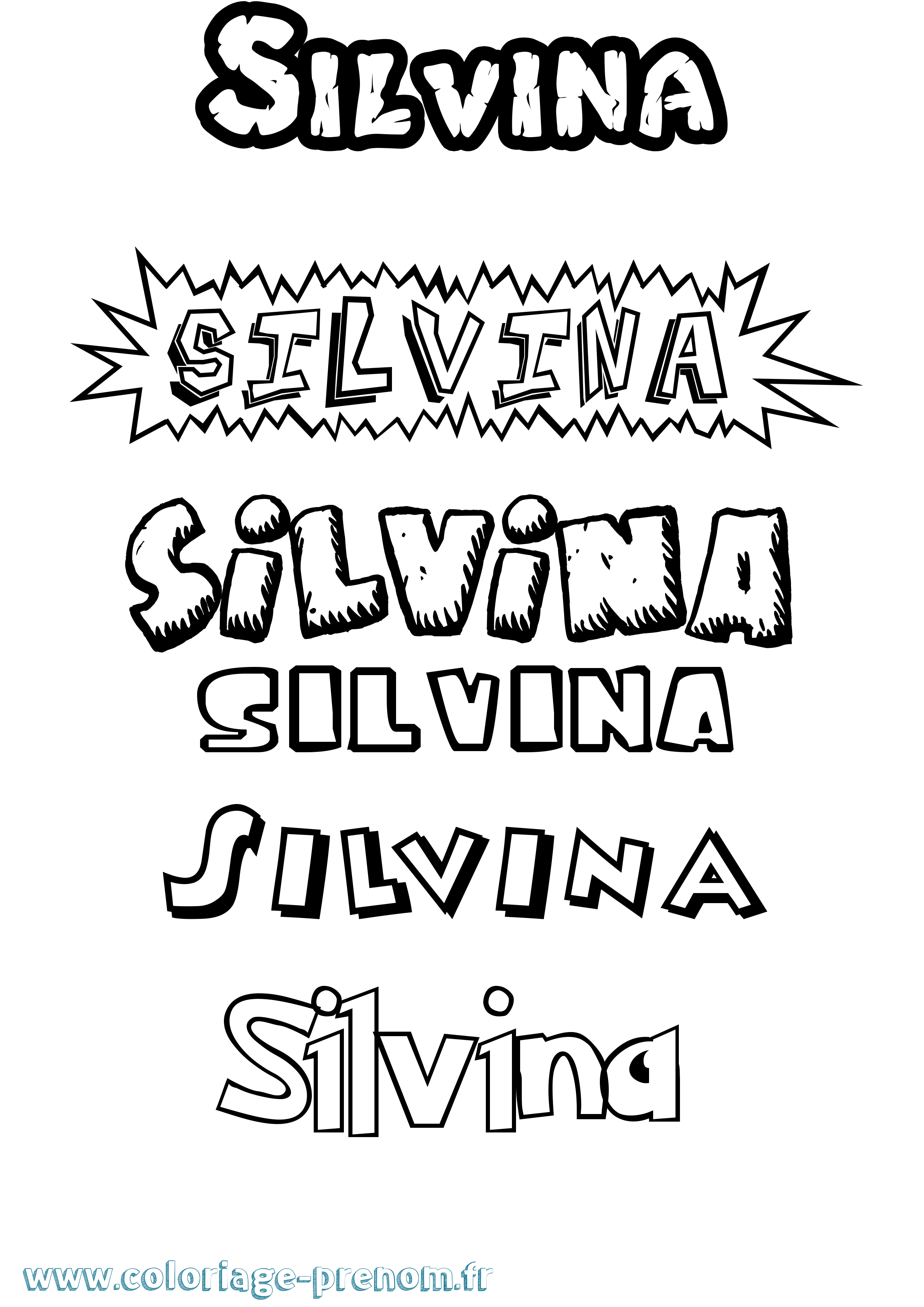 Coloriage Silvina Dessin Animé Coloriage prénom Silvina Dessin Animé