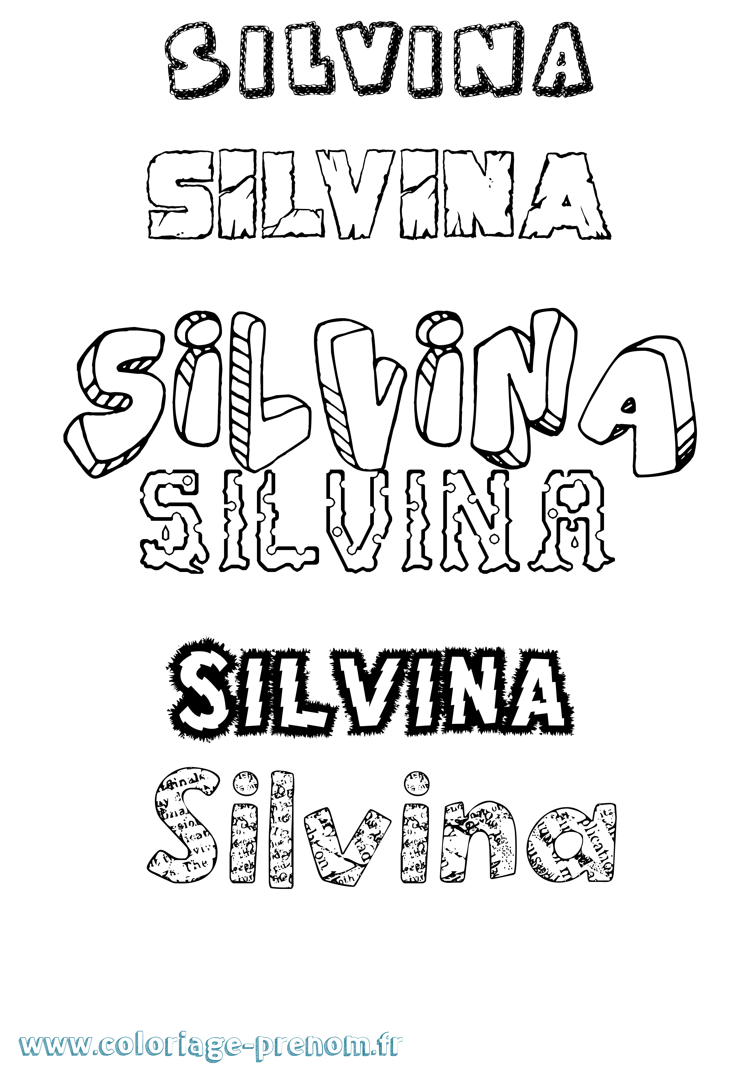 Coloriage Silvina Destructuré Coloriage prénom Silvina Destructuré