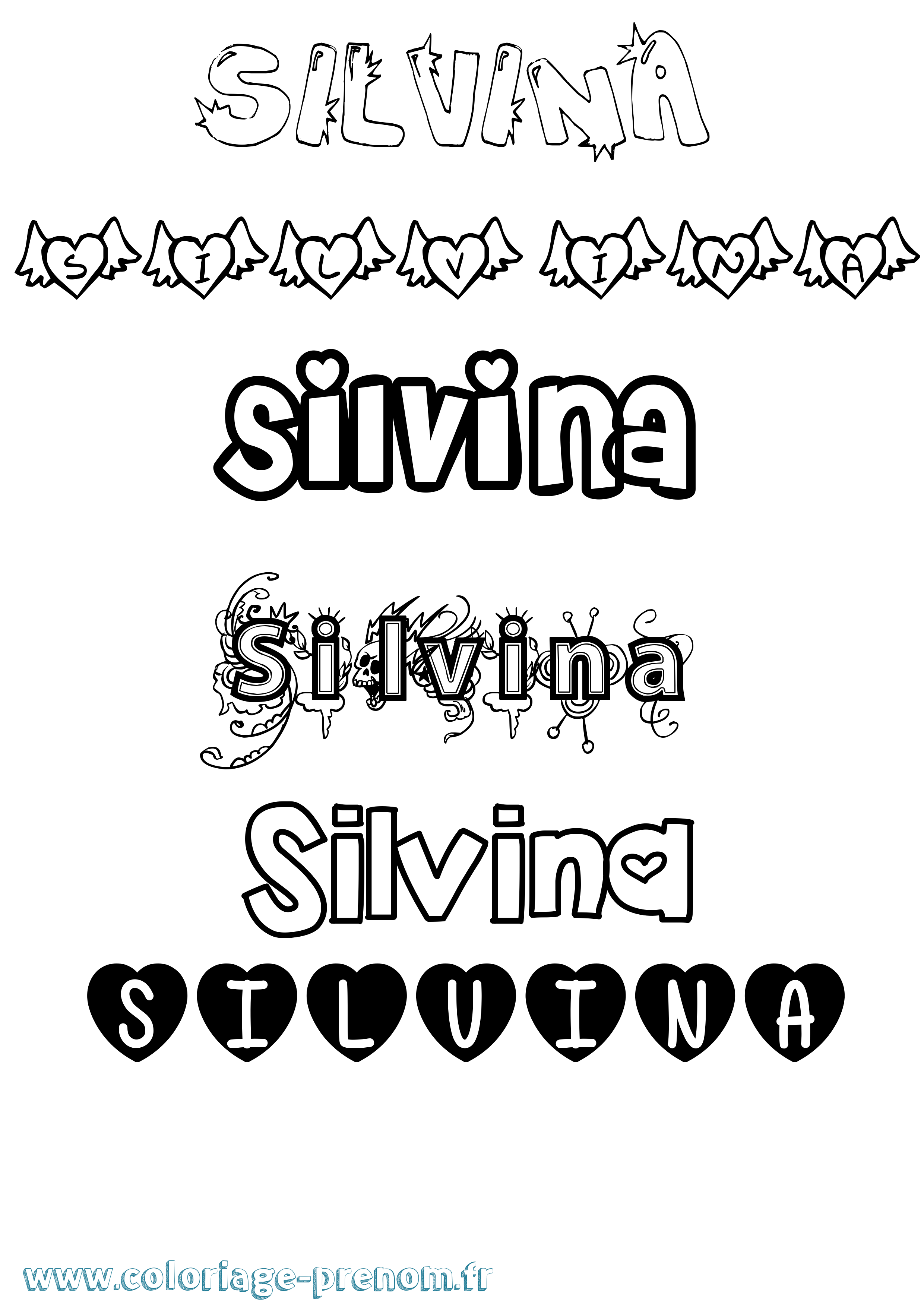 Coloriage Silvina Girly Coloriage prénom Silvina Girly