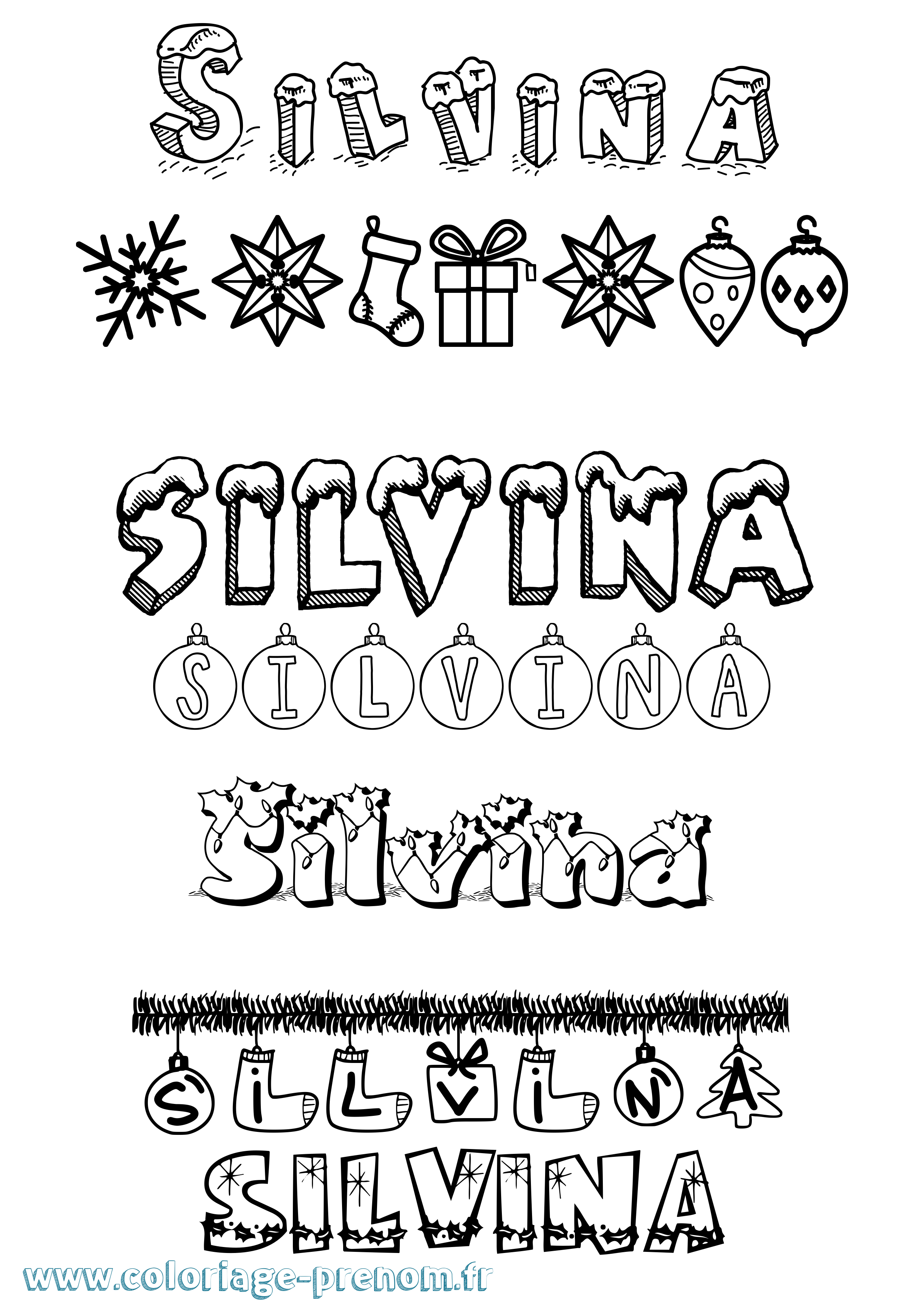 Coloriage Silvina Noël Coloriage prénom Silvina Noël