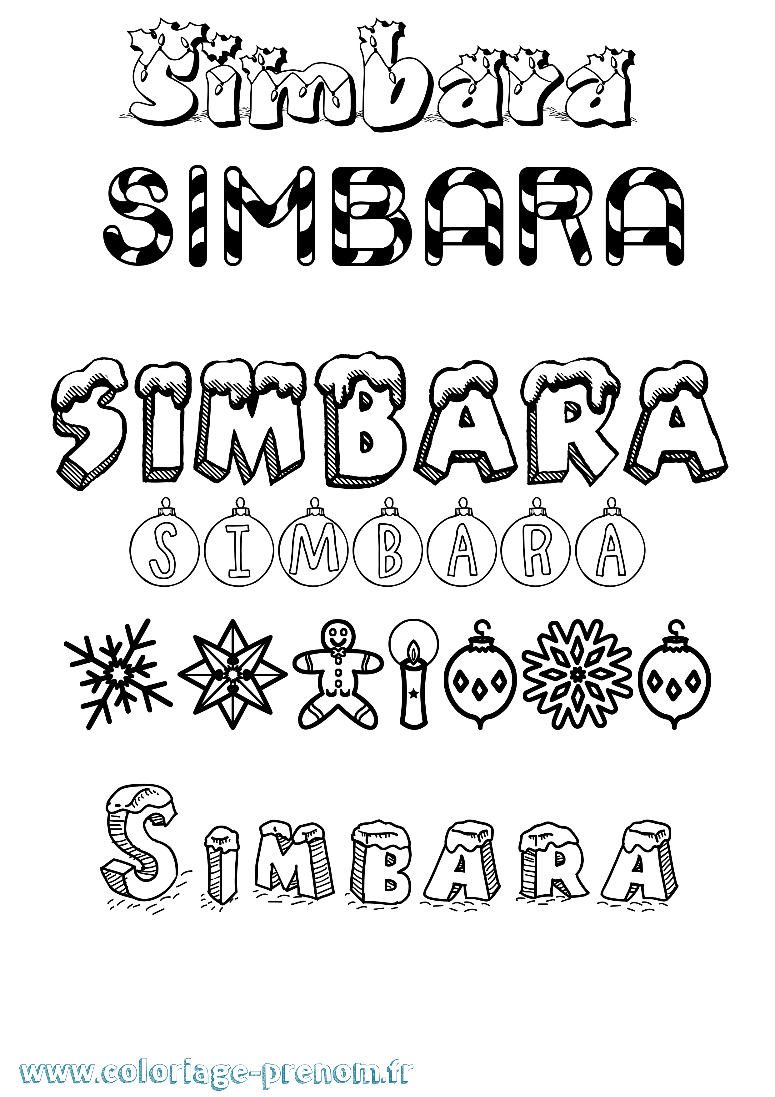 Coloriage Simbara Noël Coloriage prénom Simbara Noël