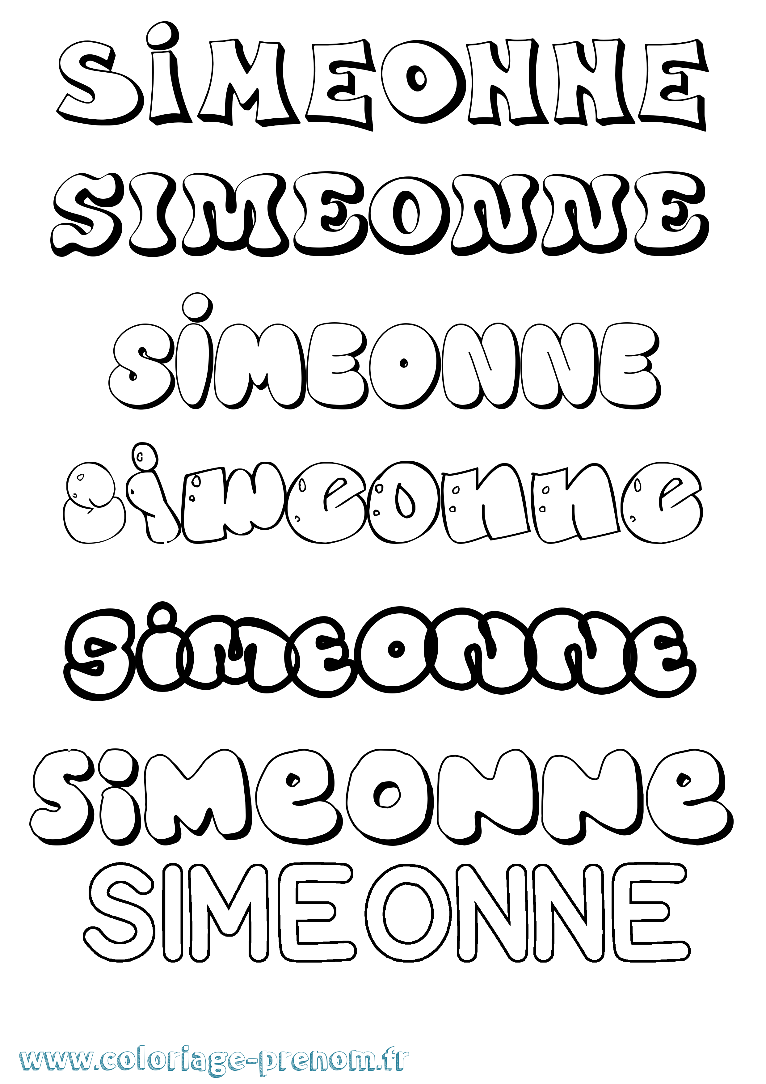 Coloriage Simeonne Bubble Coloriage prénom Simeonne Bubble