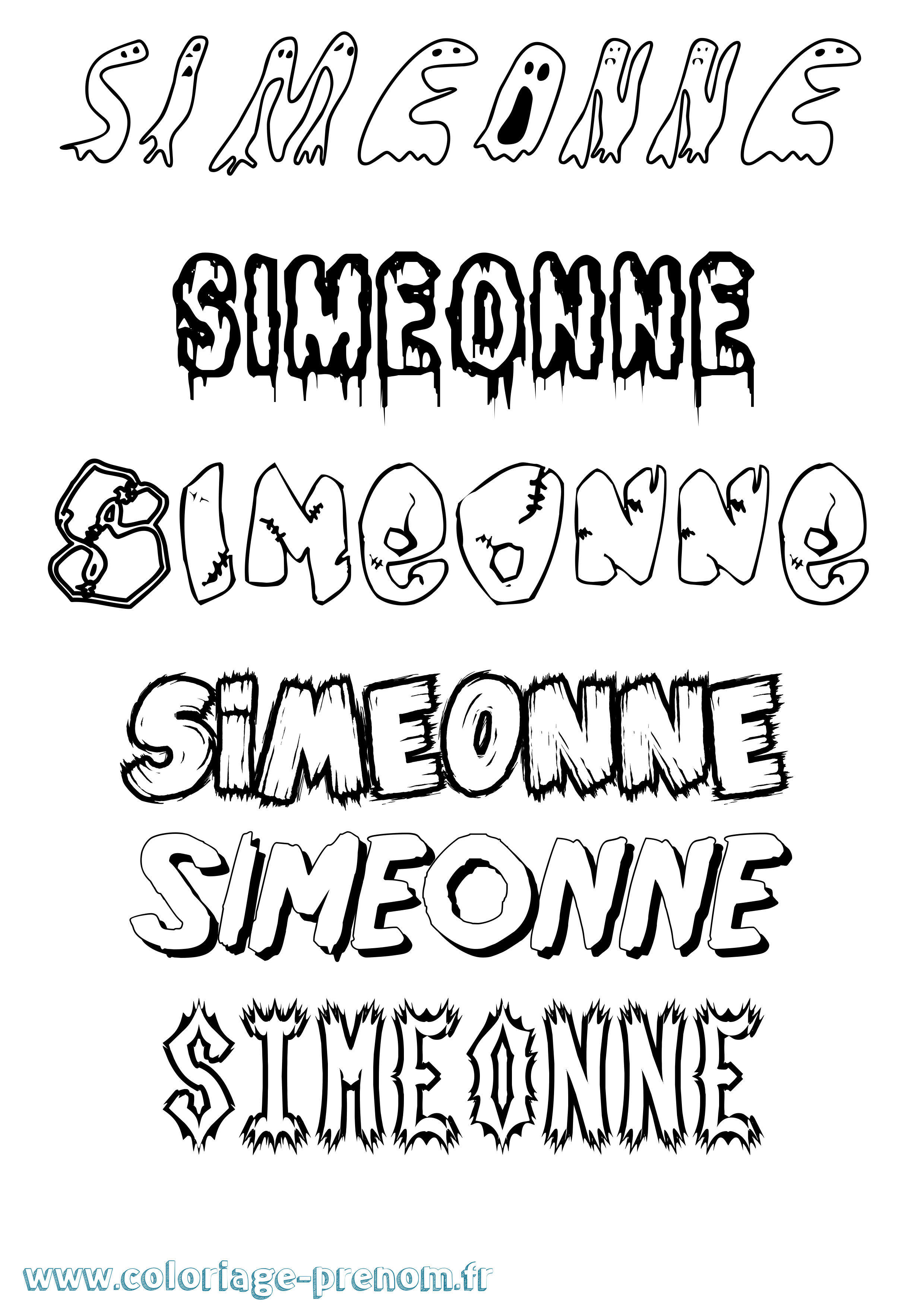 Coloriage Simeonne Frisson Coloriage prénom Simeonne Frisson