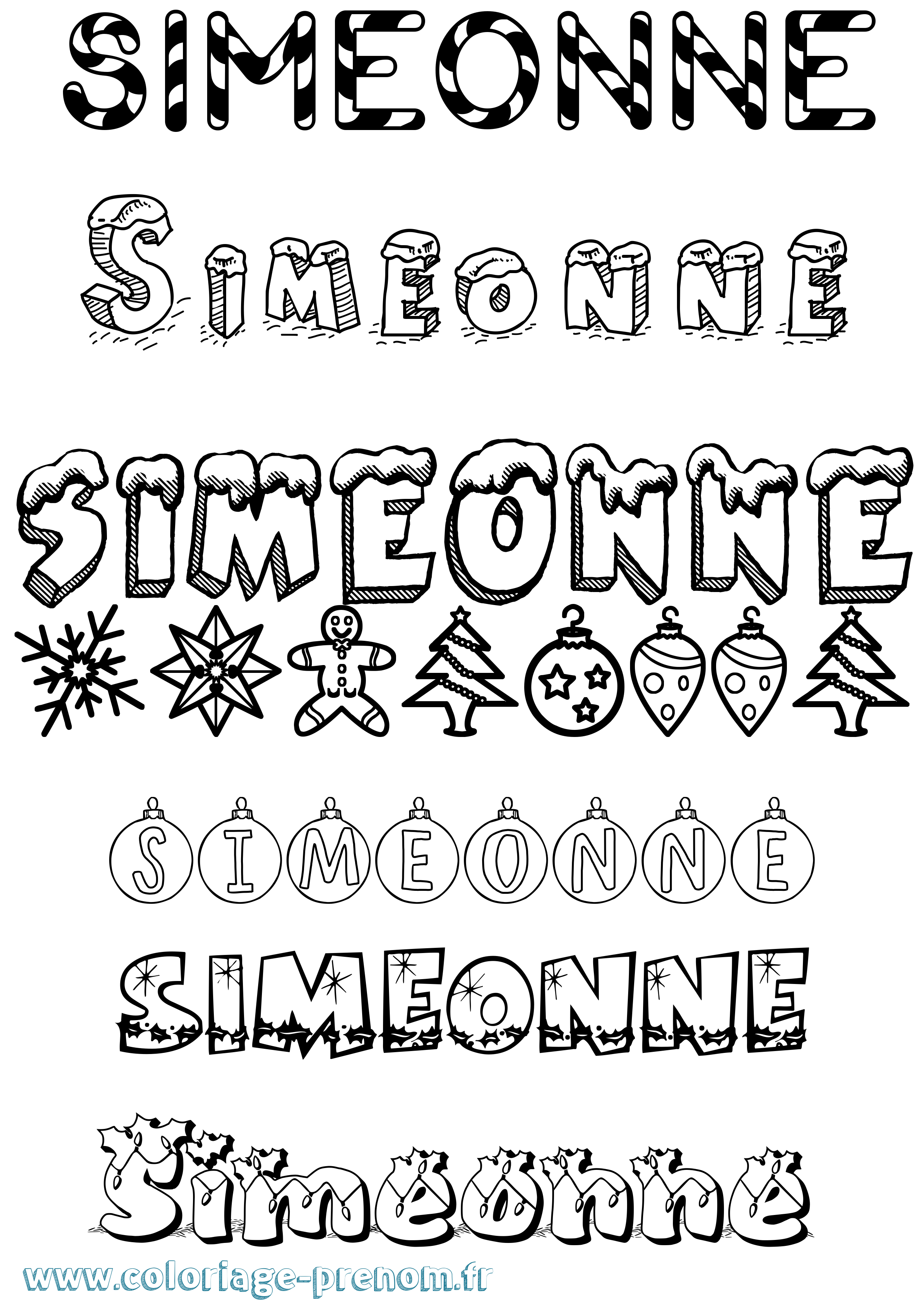 Coloriage Simeonne Noël Coloriage prénom Simeonne Noël