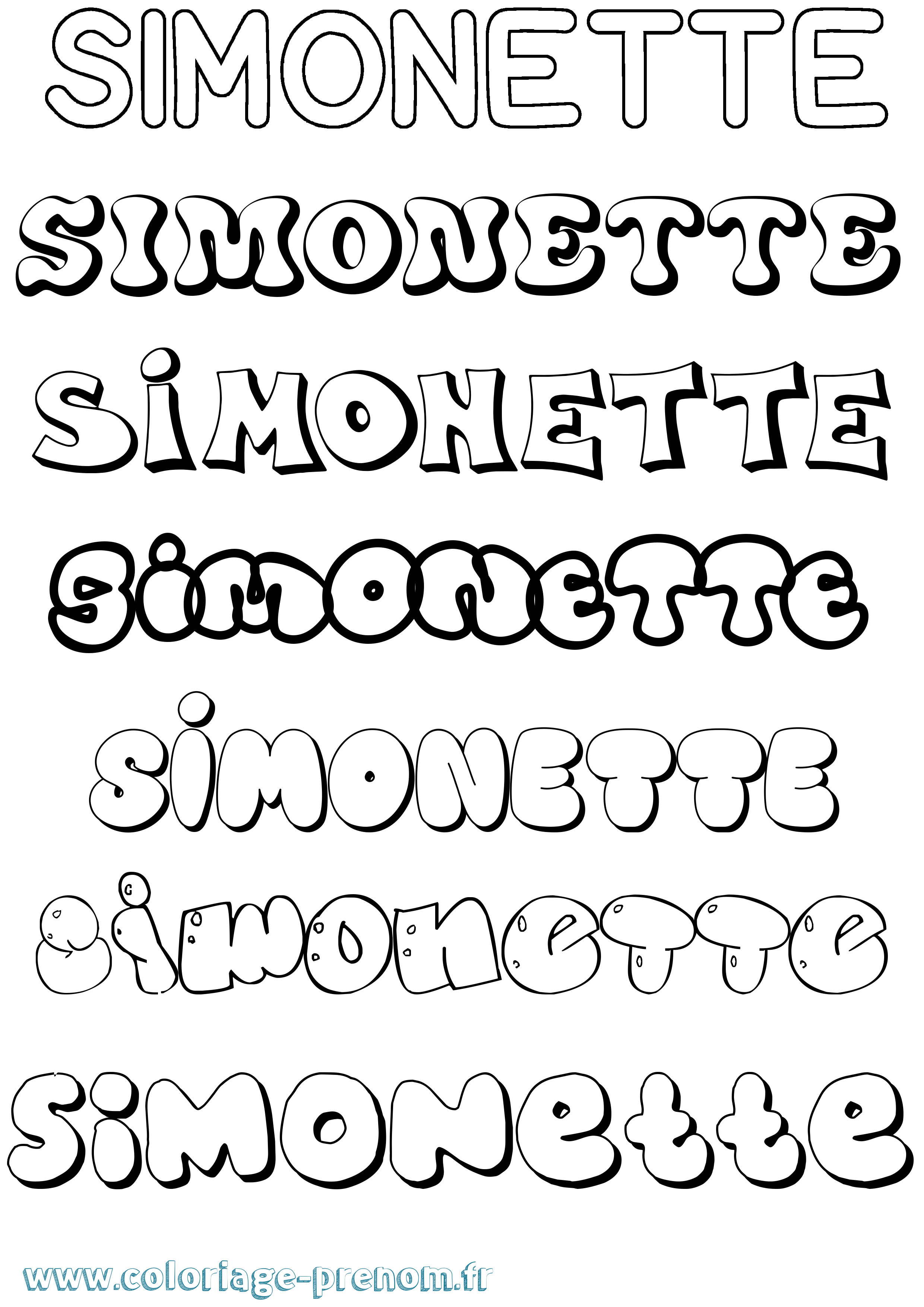 Coloriage Simonette Bubble Coloriage prénom Simonette Bubble