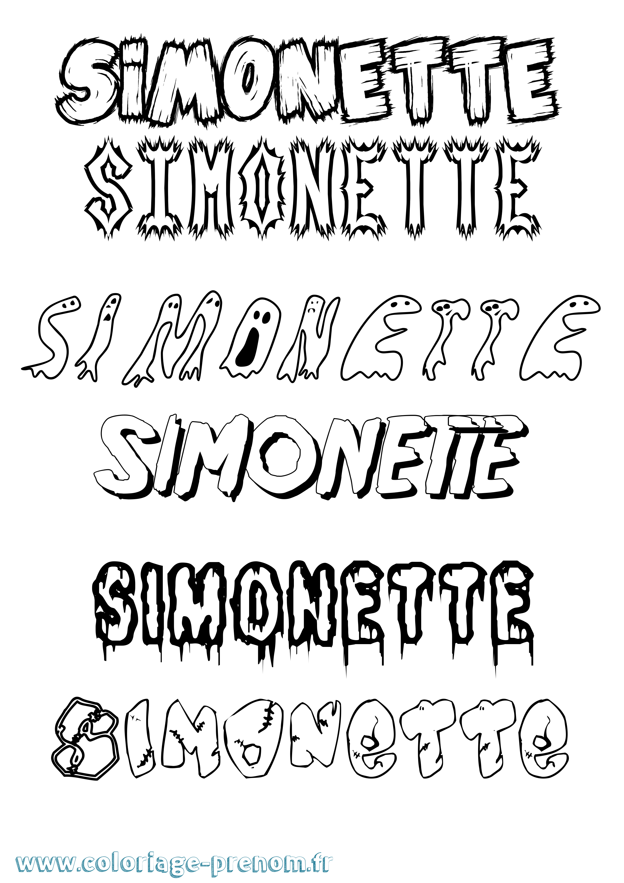 Coloriage Simonette Frisson Coloriage prénom Simonette Frisson