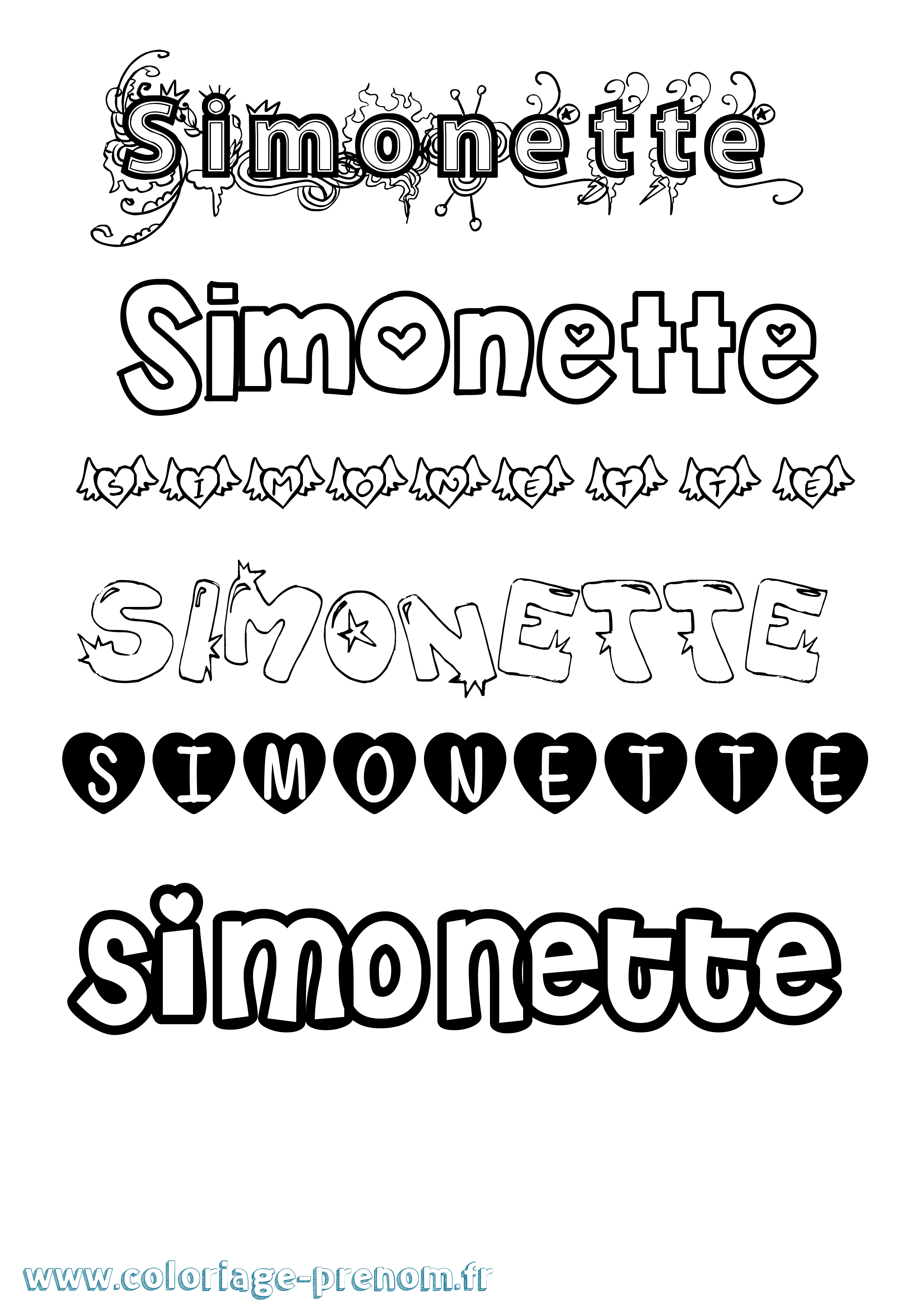 Coloriage Simonette Girly Coloriage prénom Simonette Girly