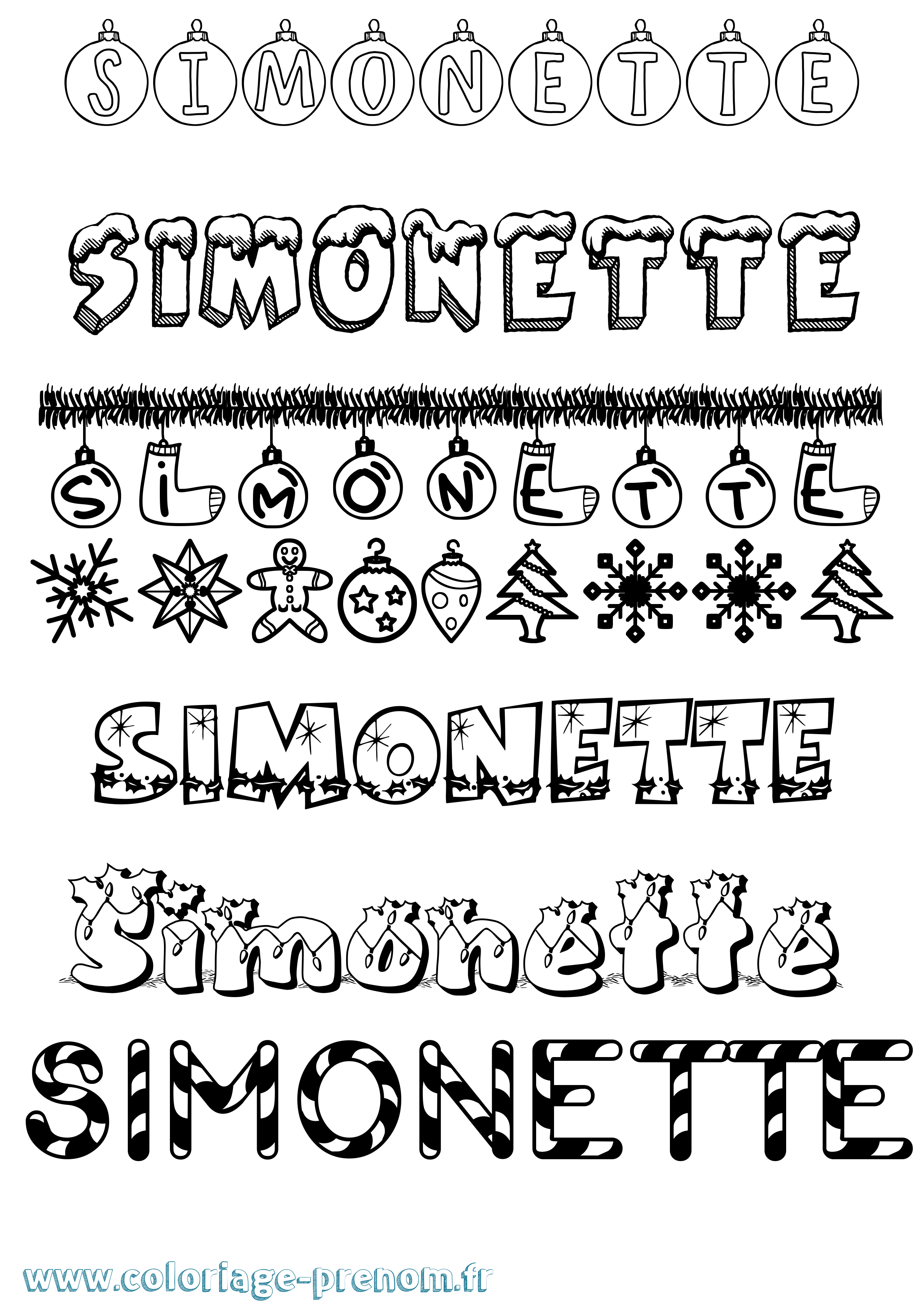 Coloriage Simonette Noël Coloriage prénom Simonette Noël