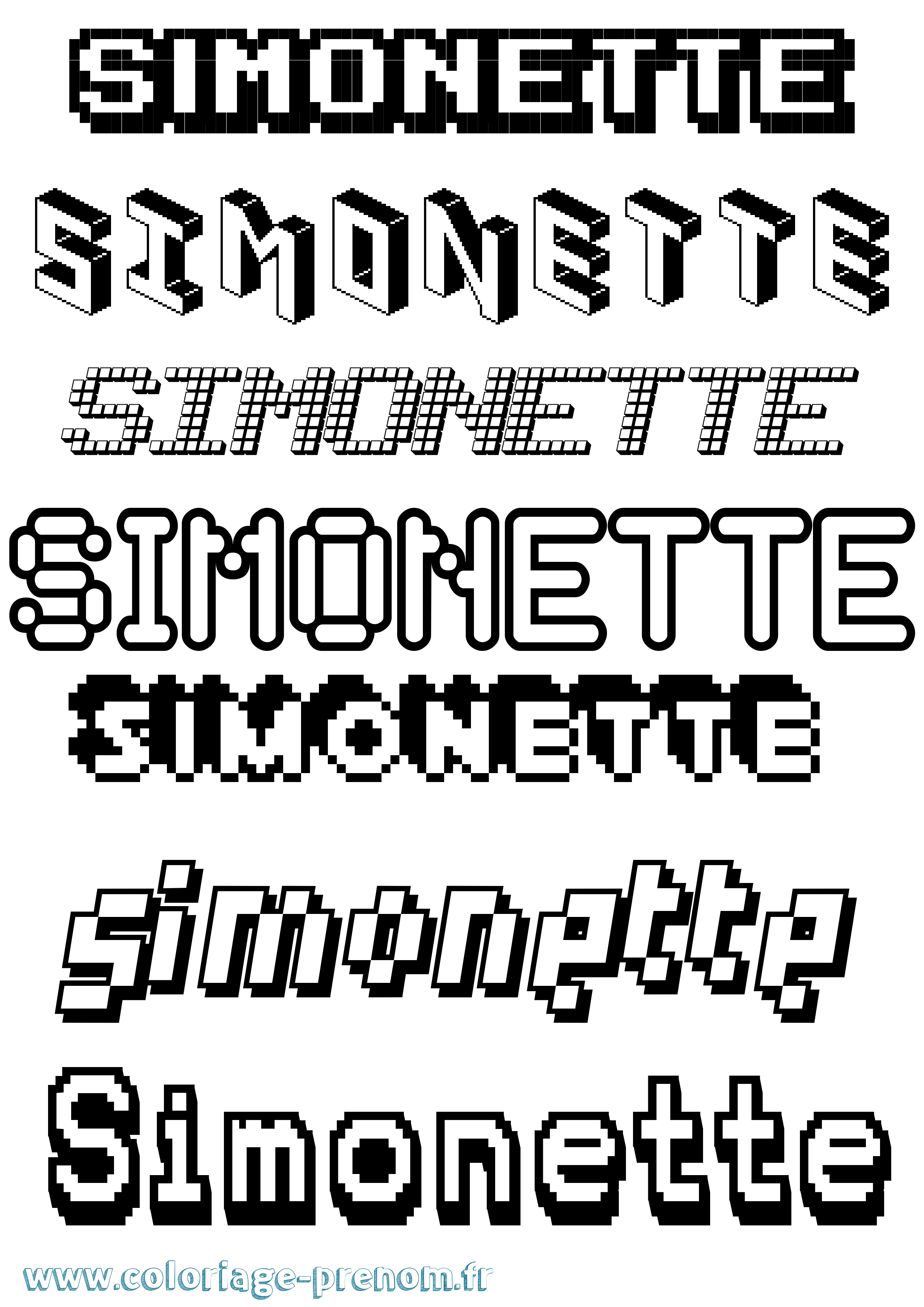 Coloriage Simonette Pixel Coloriage prénom Simonette Pixel