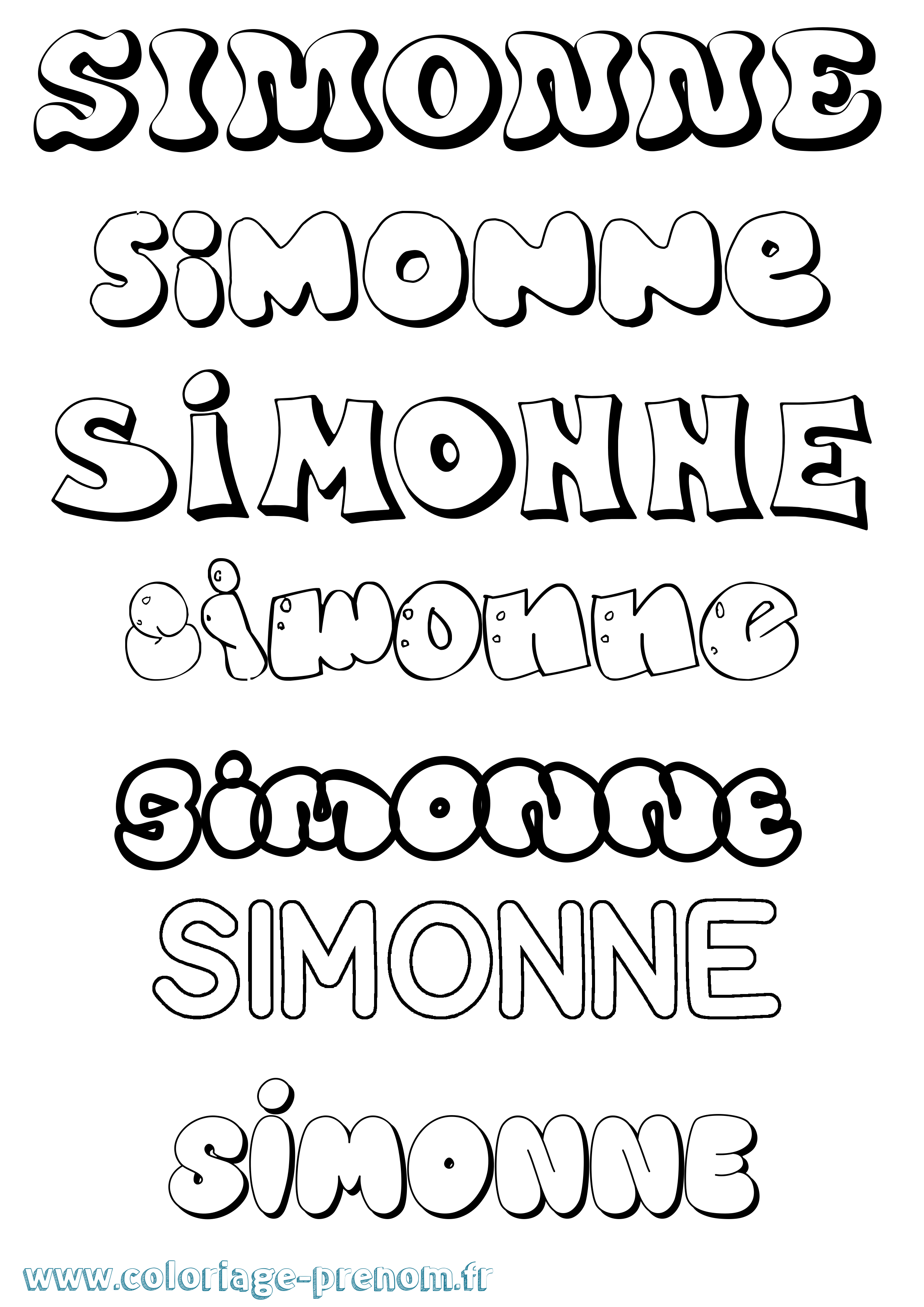 Coloriage Simonne Bubble Coloriage prénom Simonne Bubble
