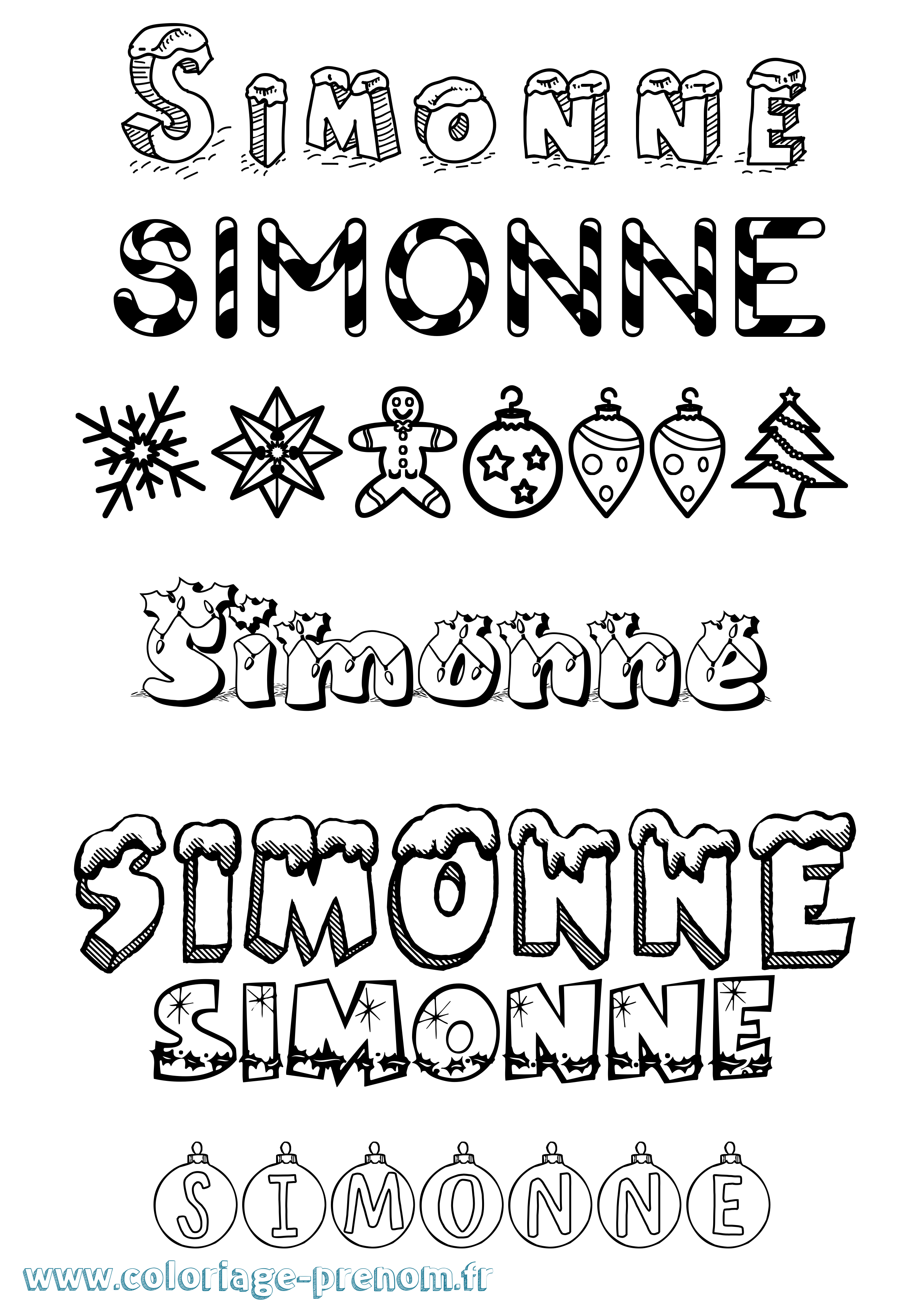 Coloriage Simonne Noël Coloriage prénom Simonne Noël
