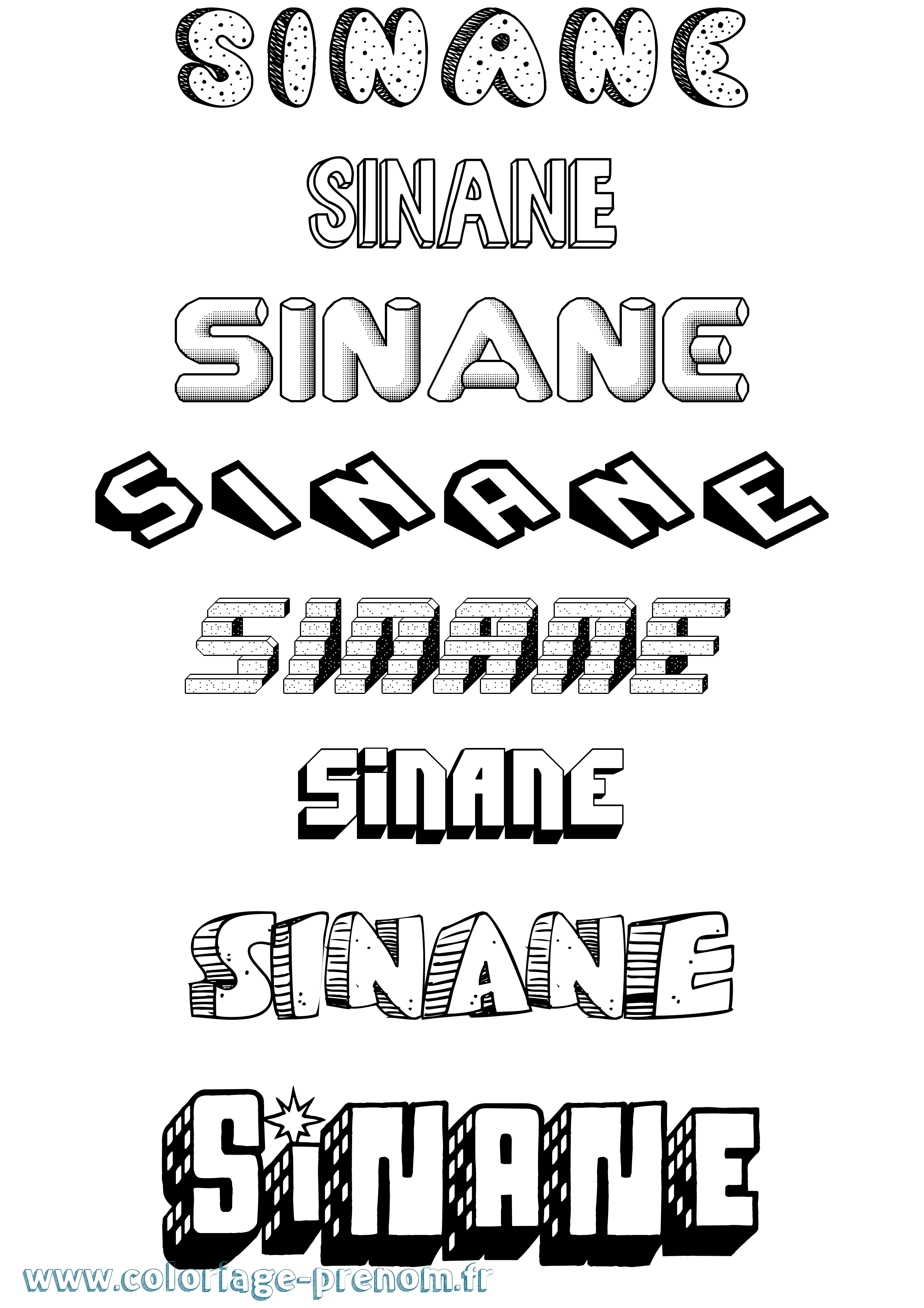 Coloriage Sinane Effet 3D Coloriage prénom Sinane Effet 3D