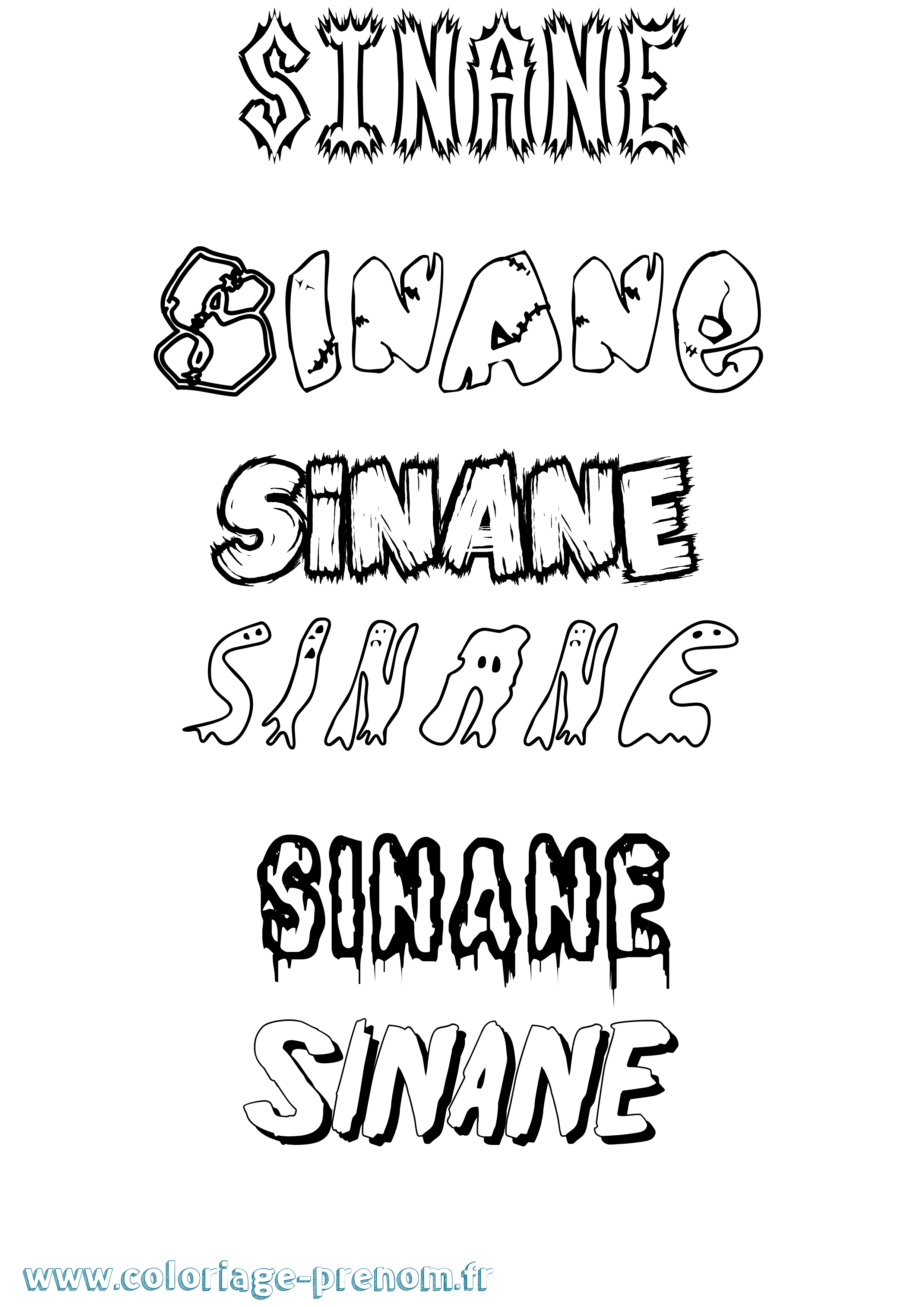 Coloriage Sinane Frisson Coloriage prénom Sinane Frisson