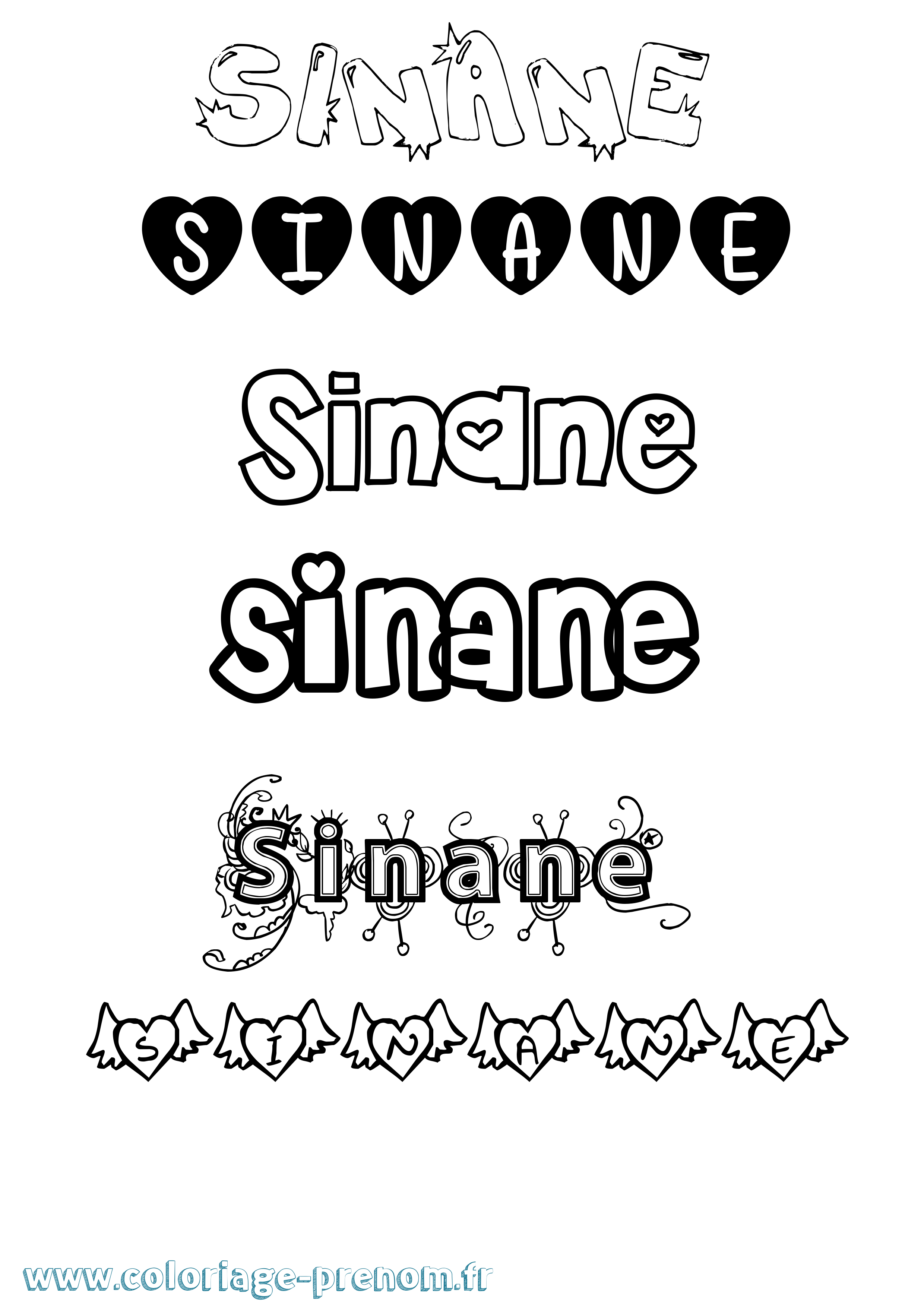 Coloriage Sinane Girly Coloriage prénom Sinane Girly