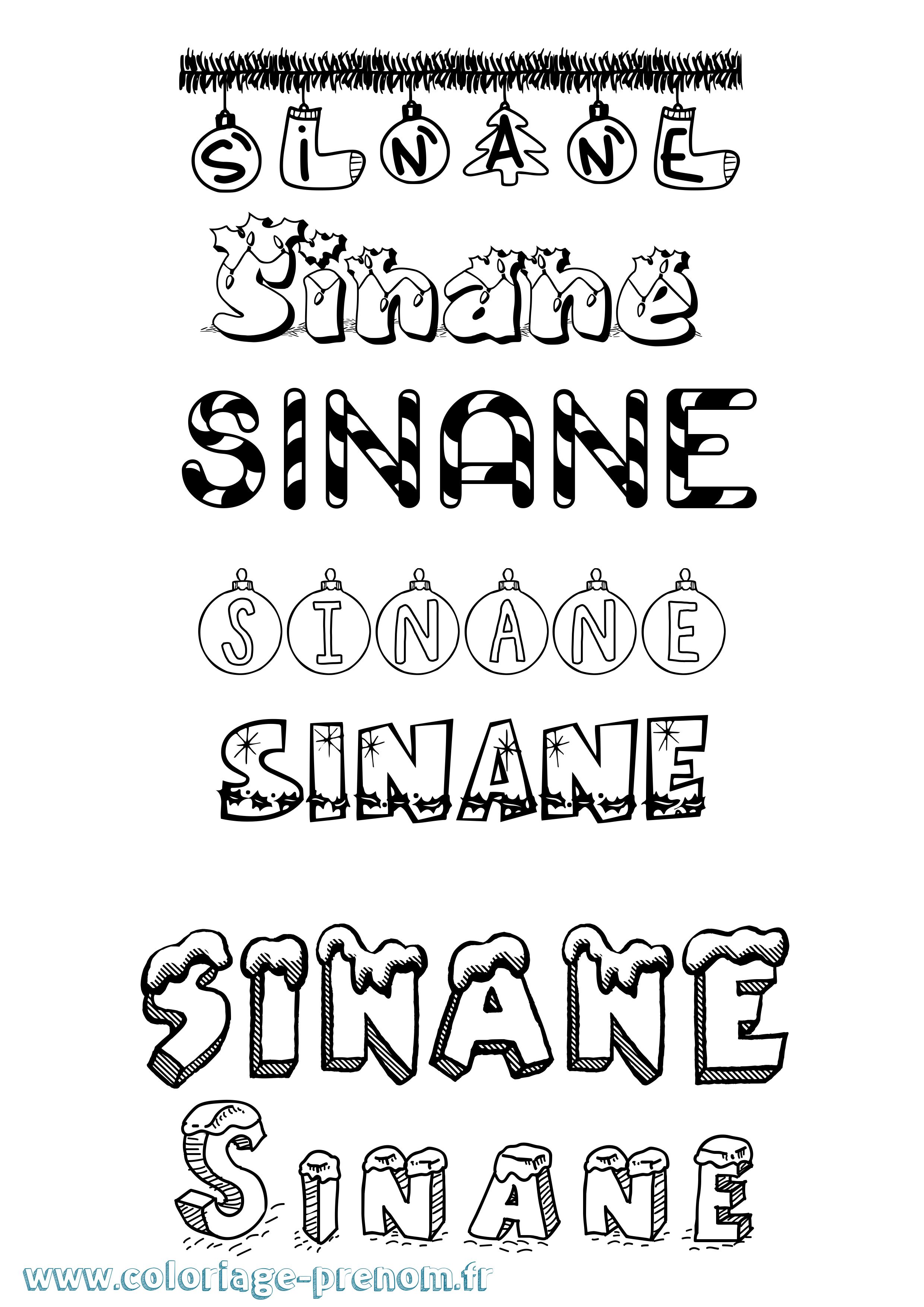 Coloriage Sinane Noël Coloriage prénom Sinane Noël