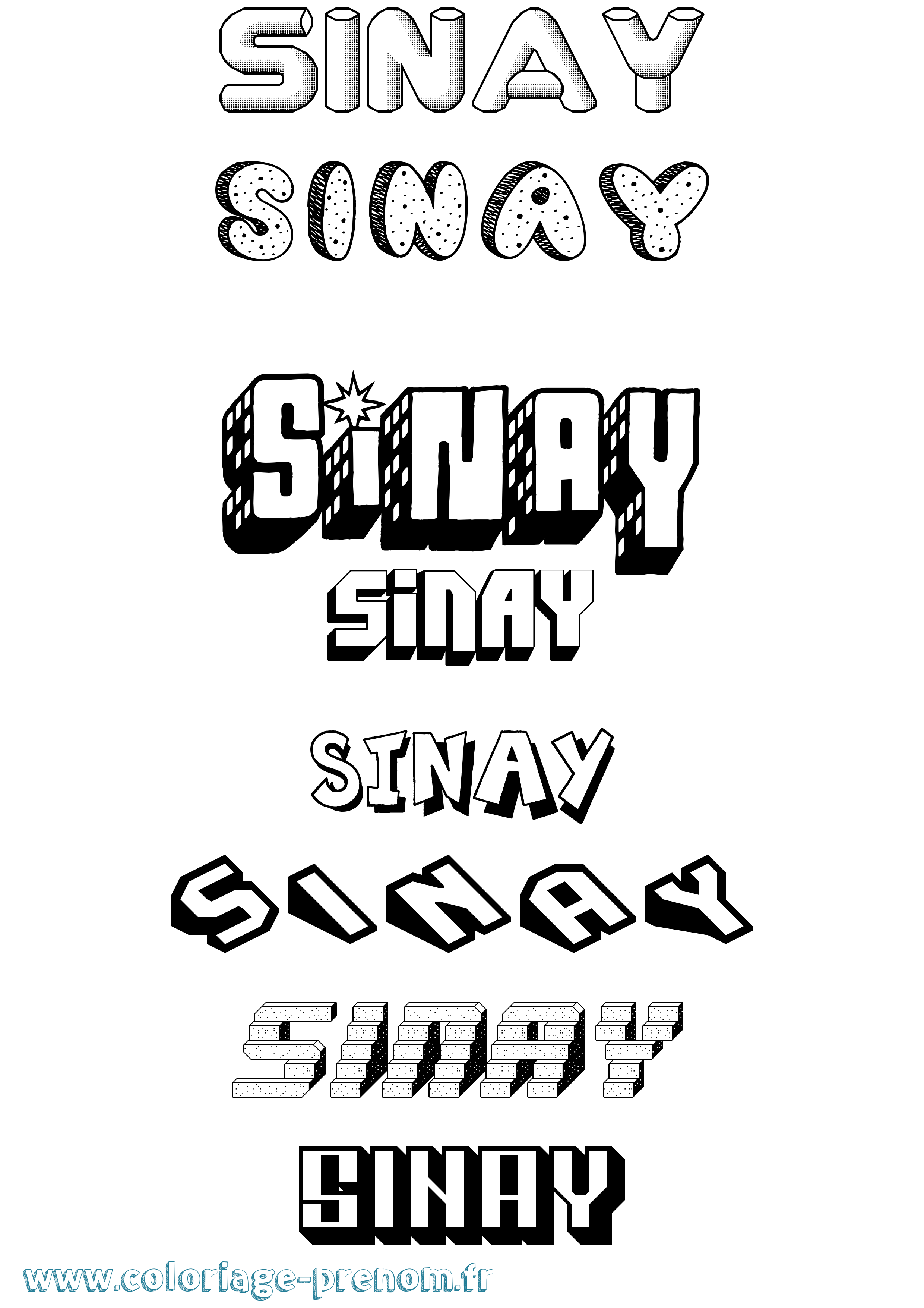 Coloriage Sinay Effet 3D Coloriage prénom Sinay Effet 3D