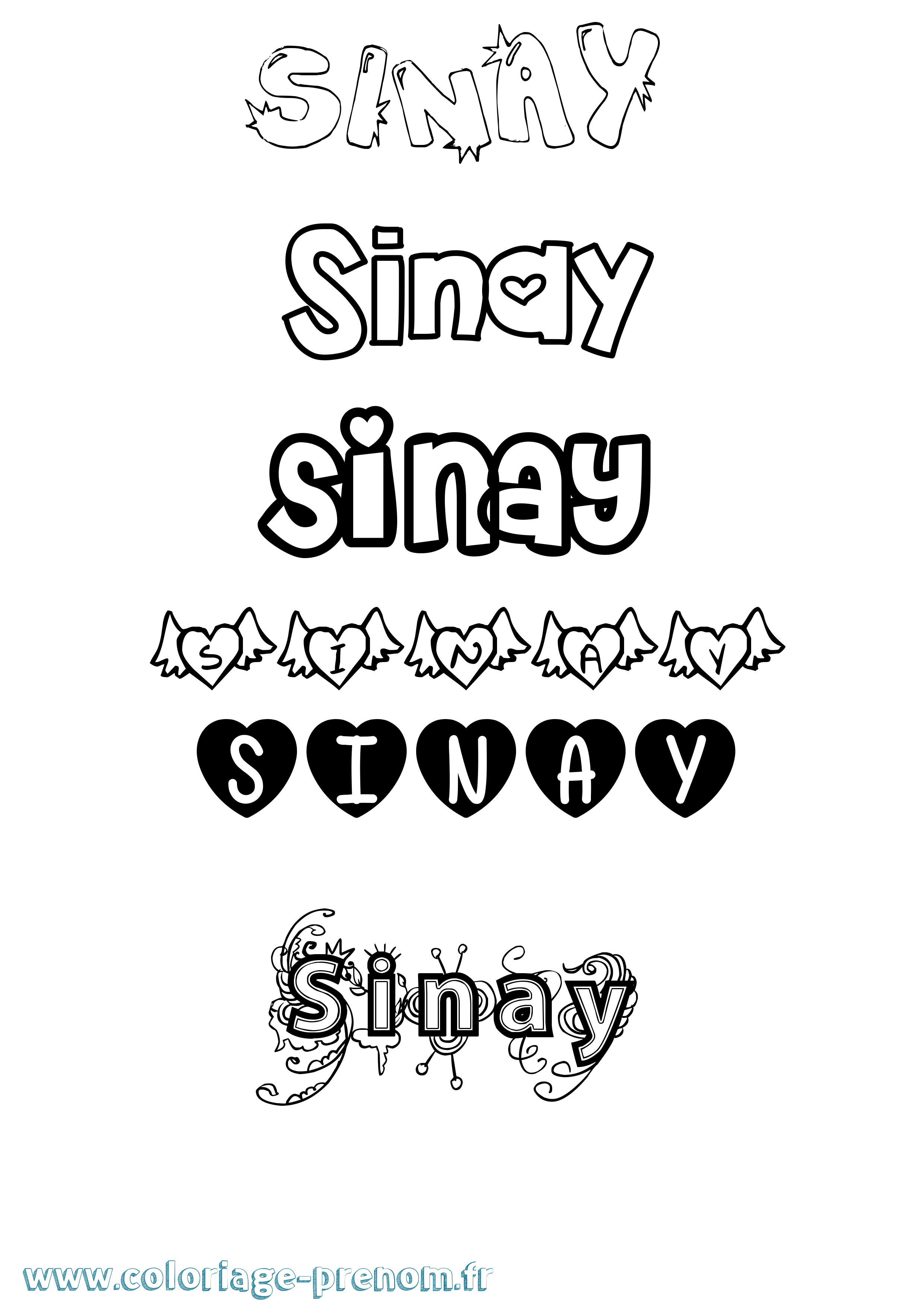 Coloriage Sinay Girly Coloriage prénom Sinay Girly