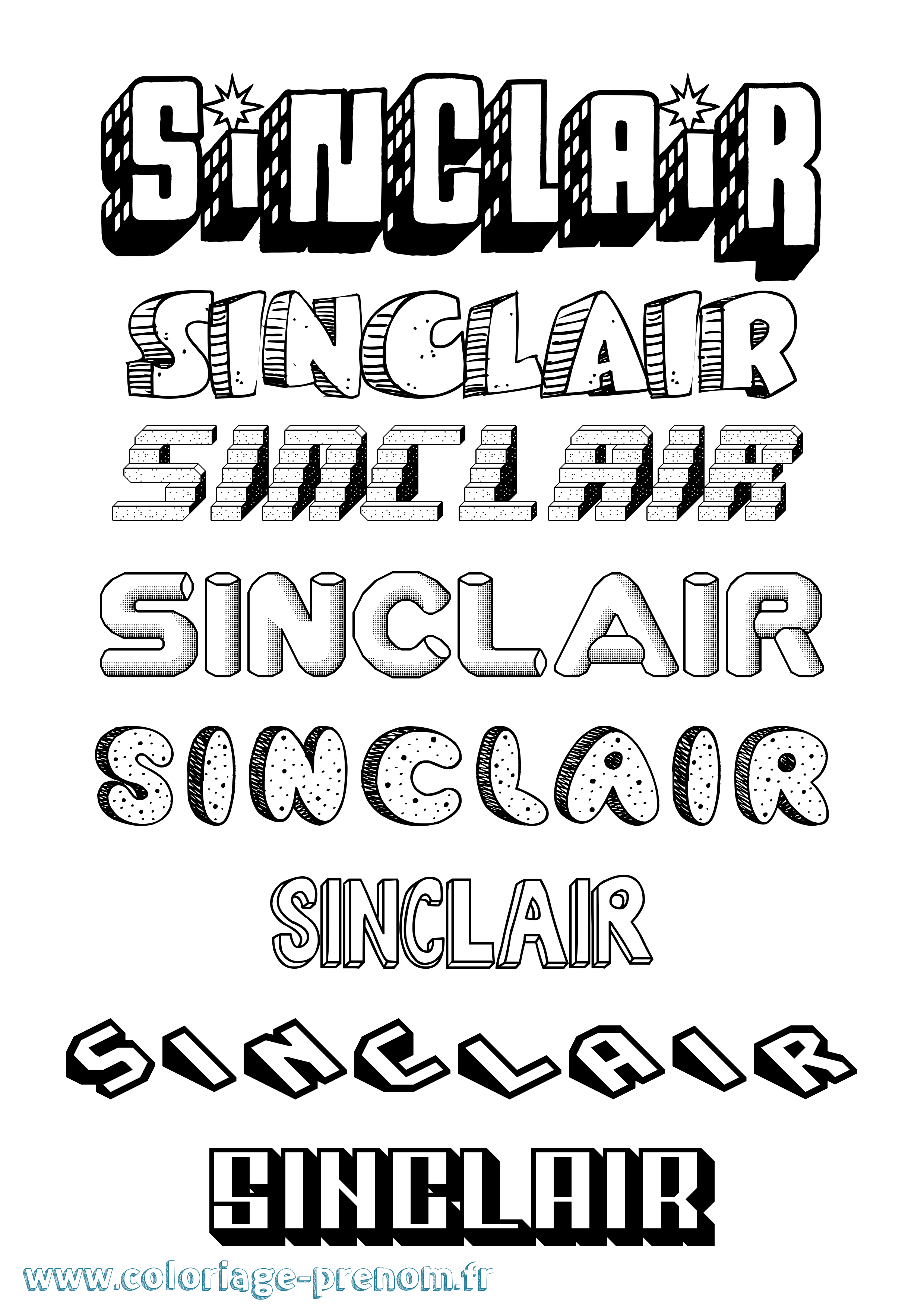 Coloriage Sinclair Effet 3D Coloriage prénom Sinclair Effet 3D